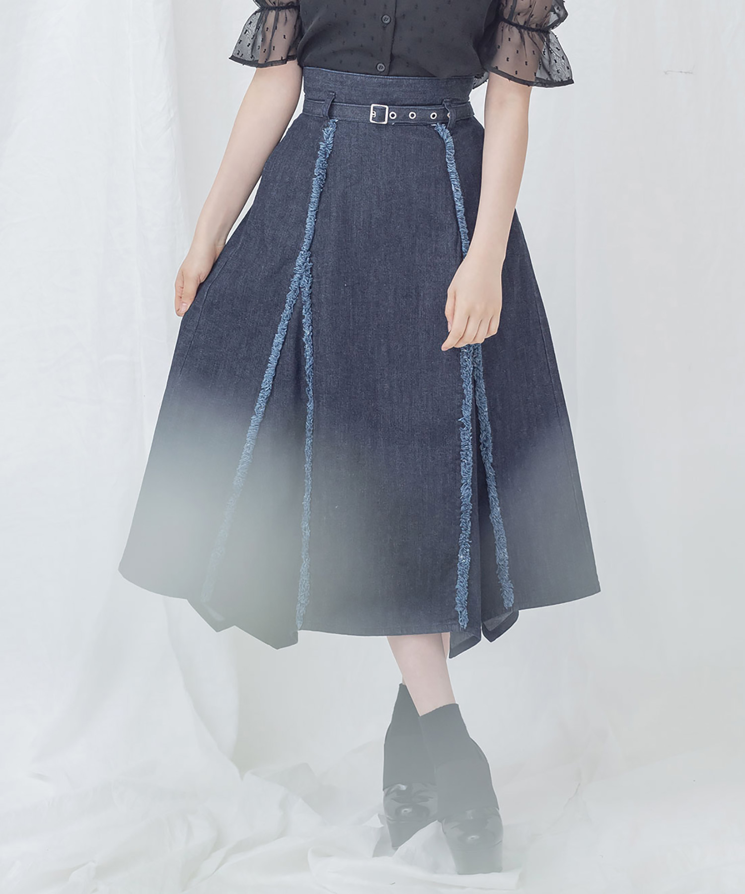 フリンジデニムスカート