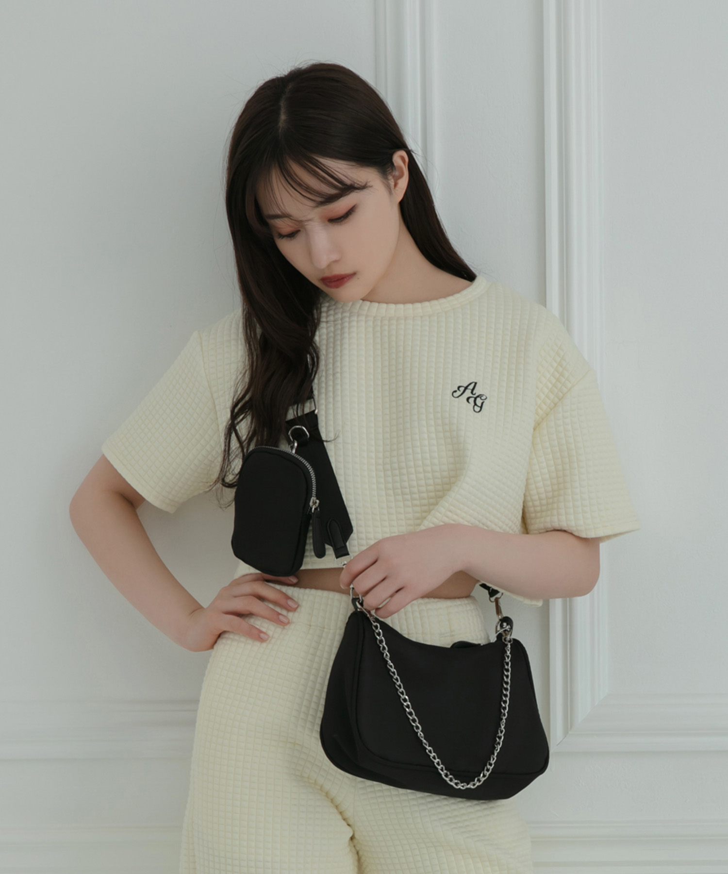 ジャガードワッフルトップス