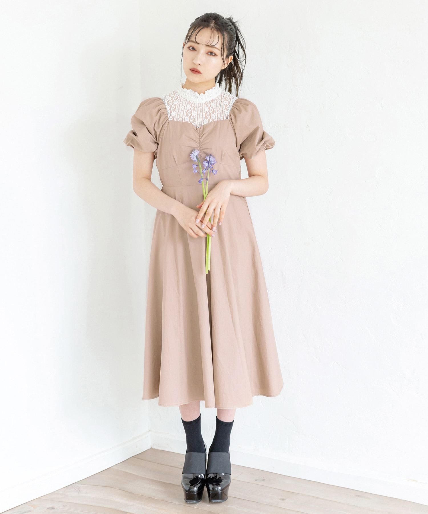 レースレイヤードワンピ