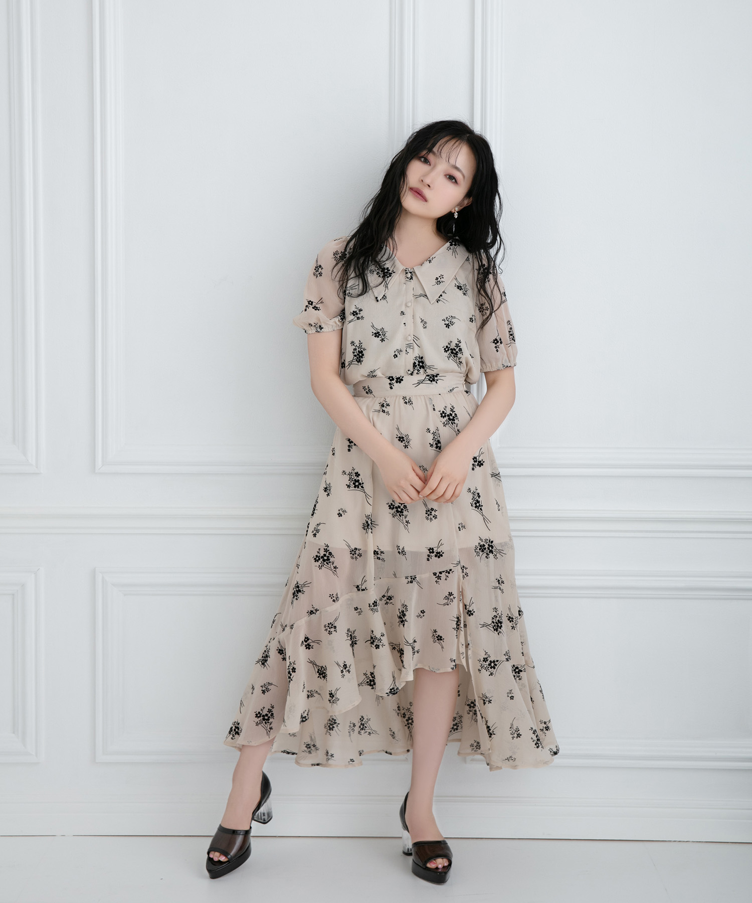 フロッキーフラワーフリルスカート