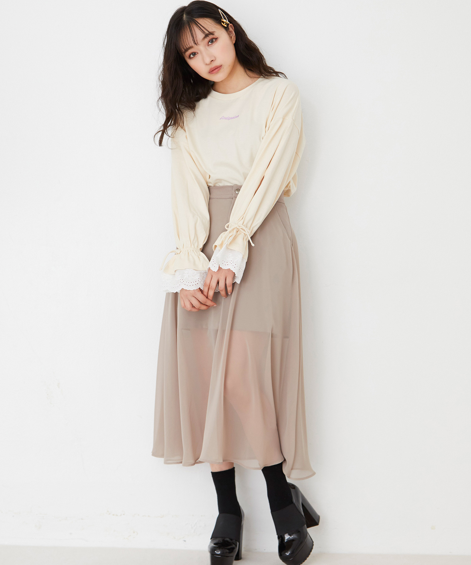 レースレイヤードスリーブロンT