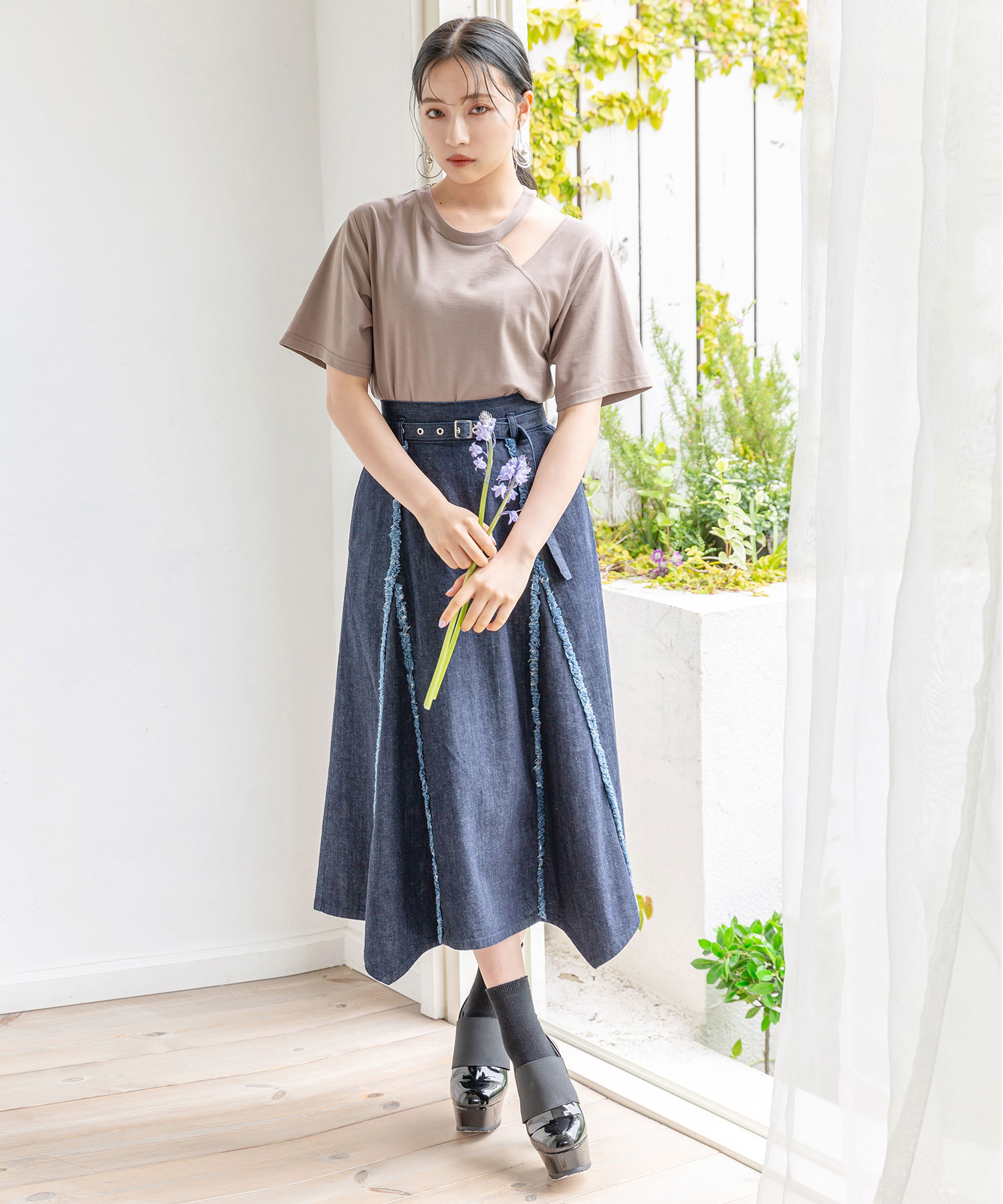 フリンジデニムスカート