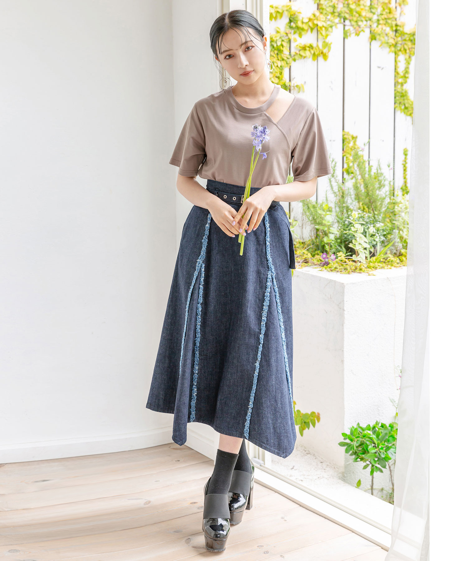 フリンジデニムスカート