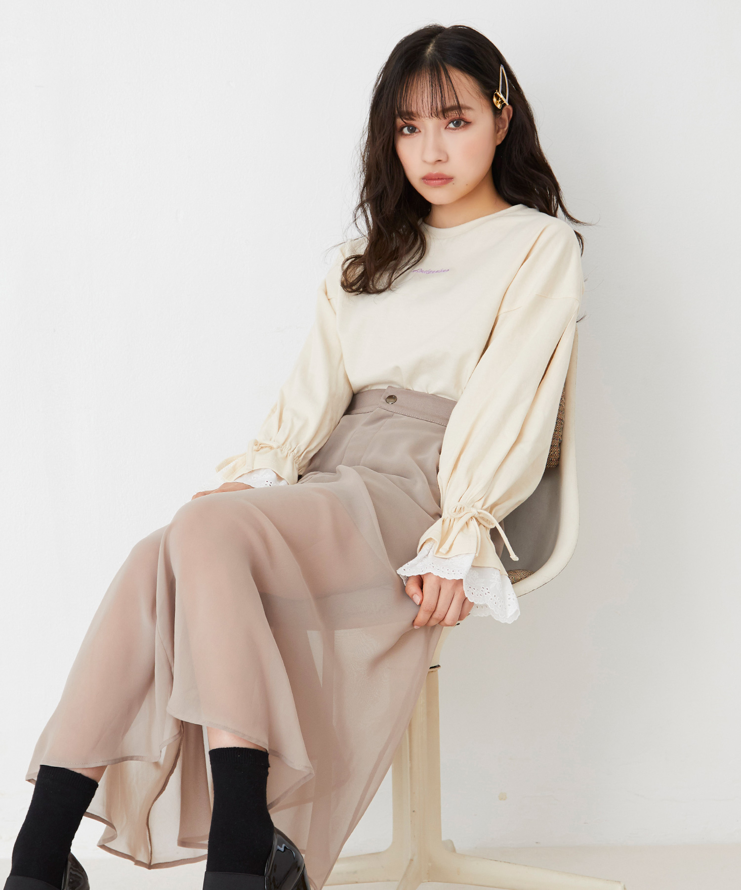 レースレイヤードスリーブロンT