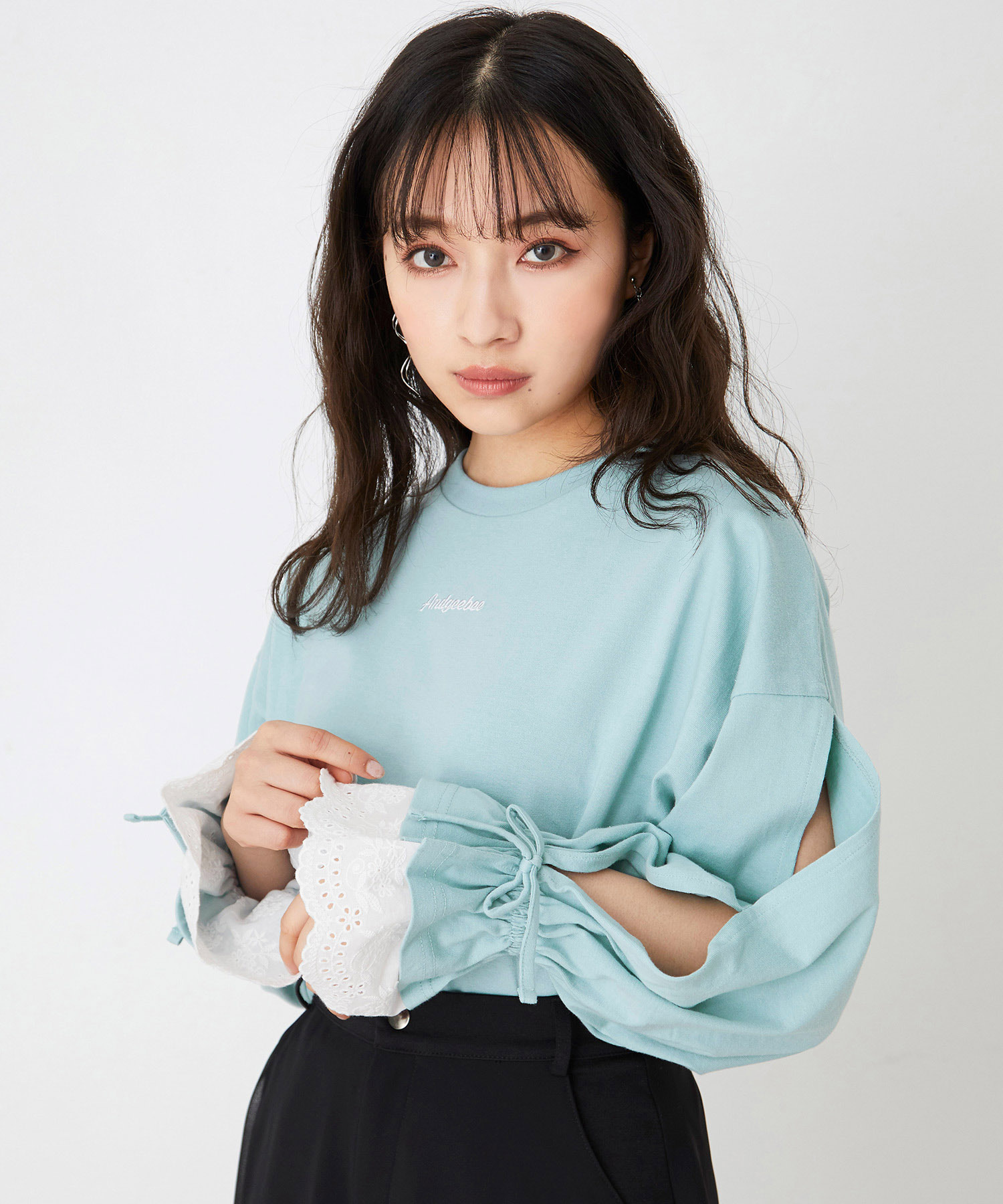 レースレイヤードスリーブロンT