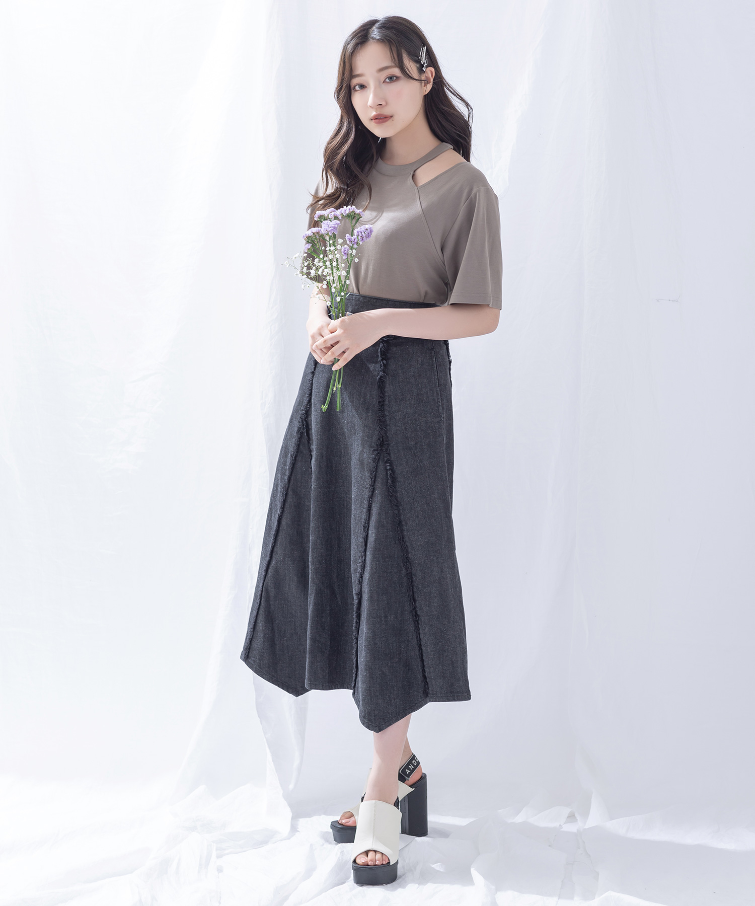 フリンジデニムスカート