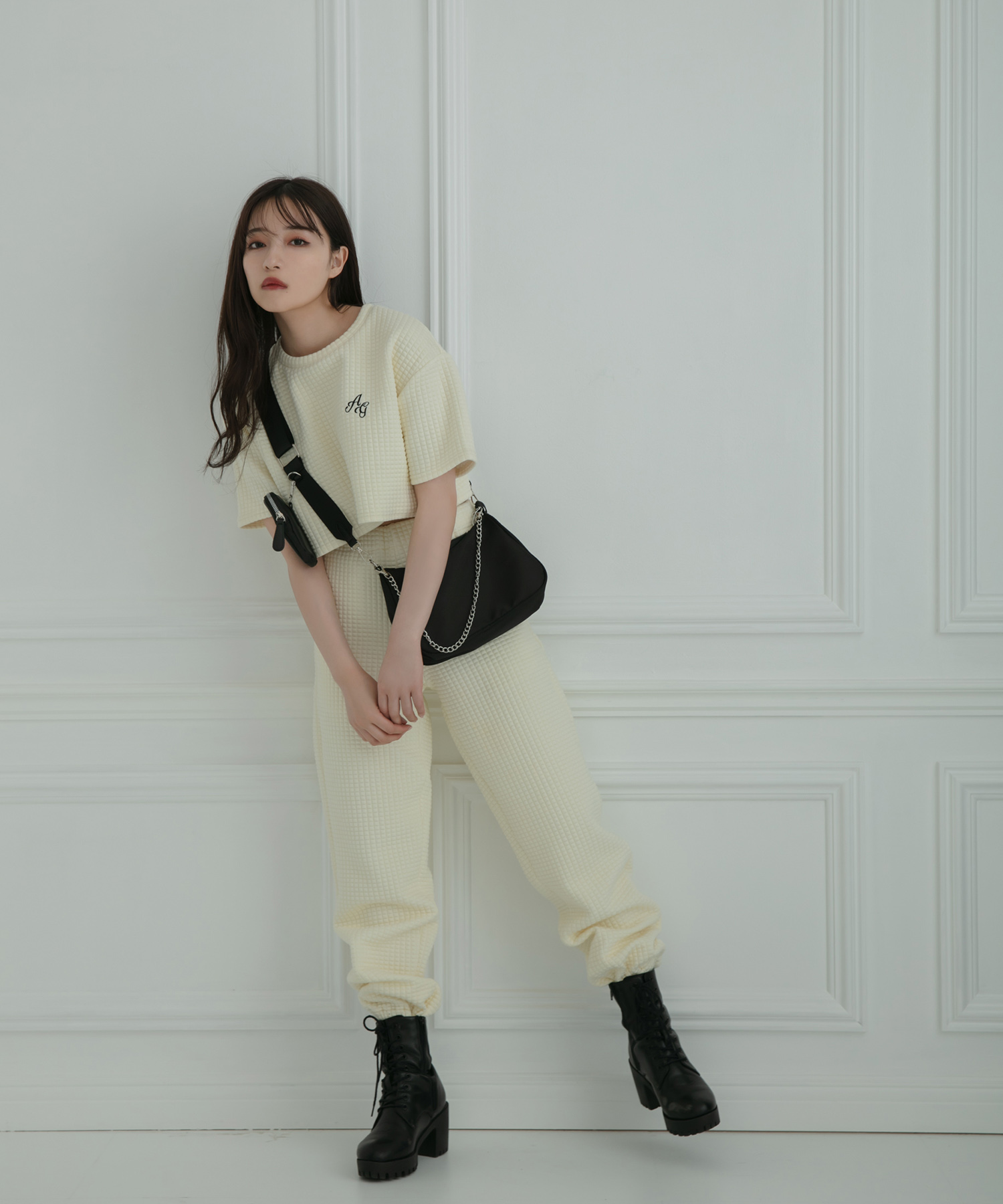 ジャガードワッフルトップス