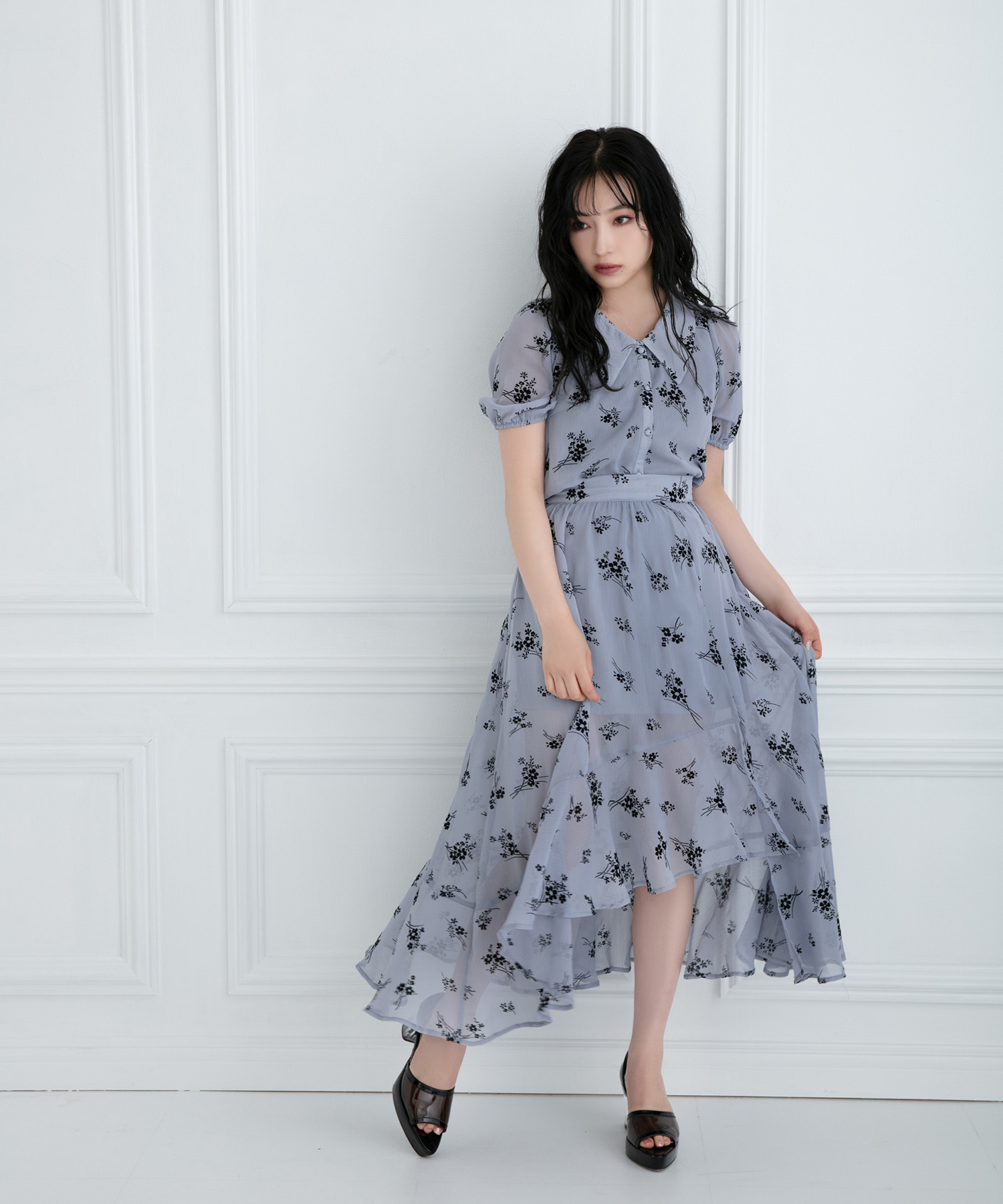 フロッキーフラワーフリルスカート