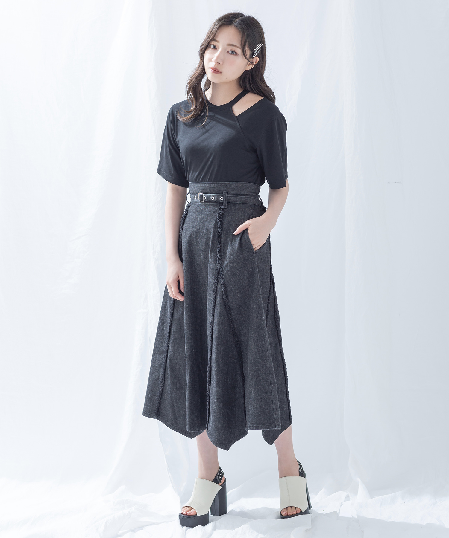 フリンジデニムスカート