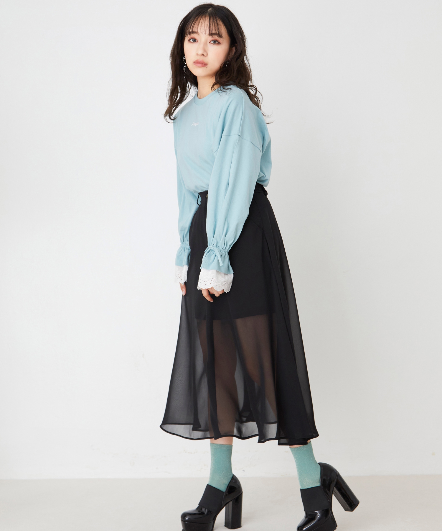 レースレイヤードスリーブロンT