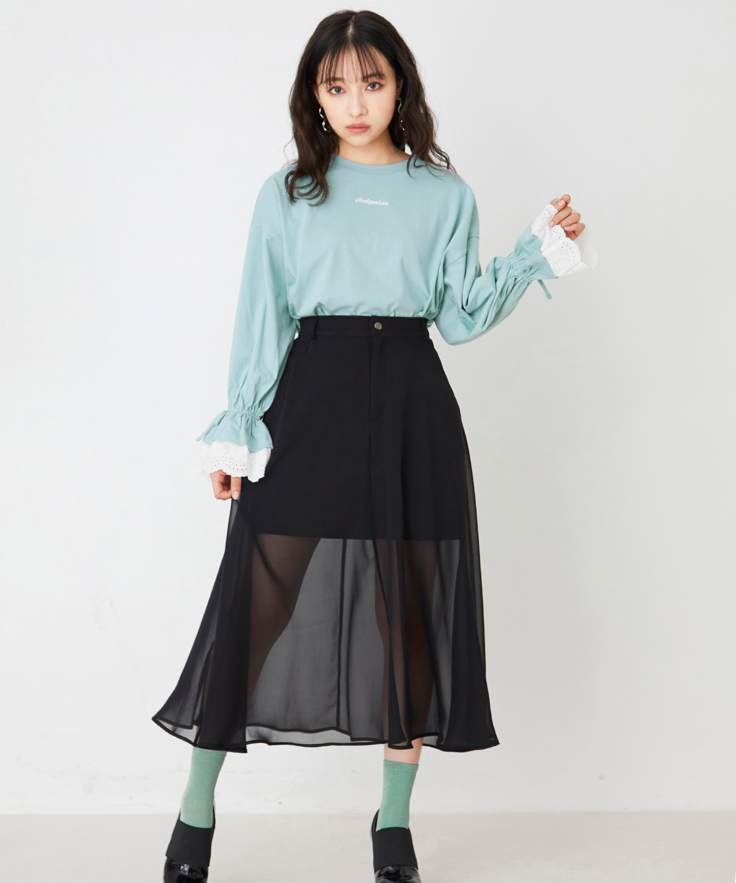 レースレイヤードスリーブロンT