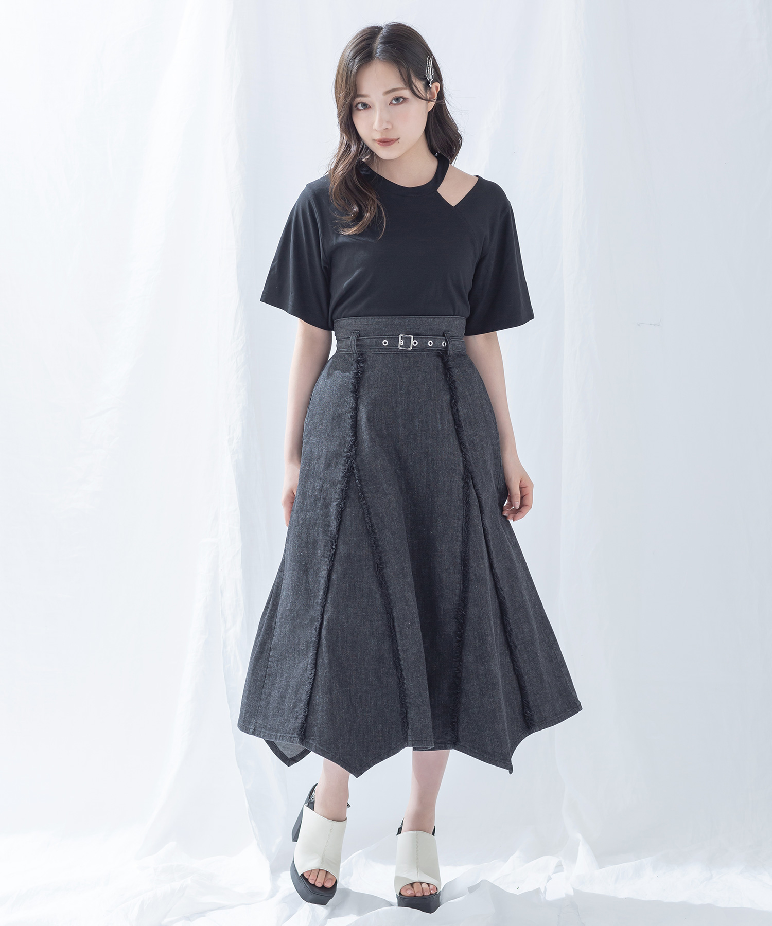 フリンジデニムスカート