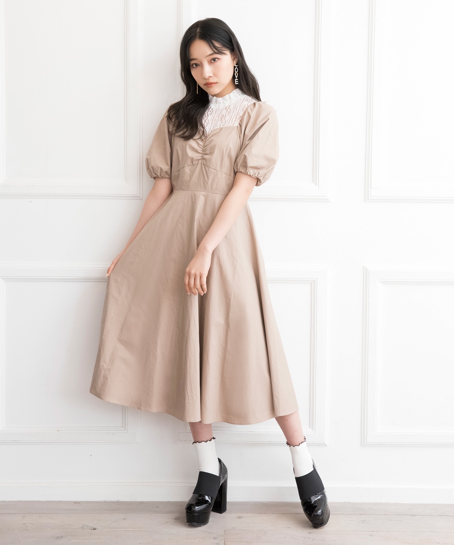 レースレイヤードワンピ