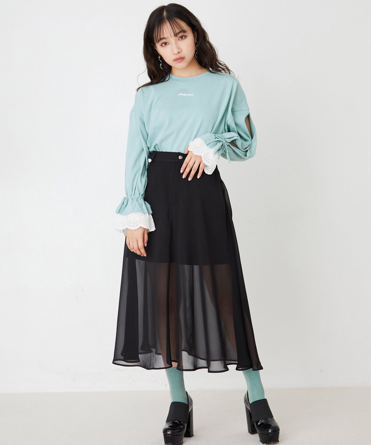 レースレイヤードスリーブロンT