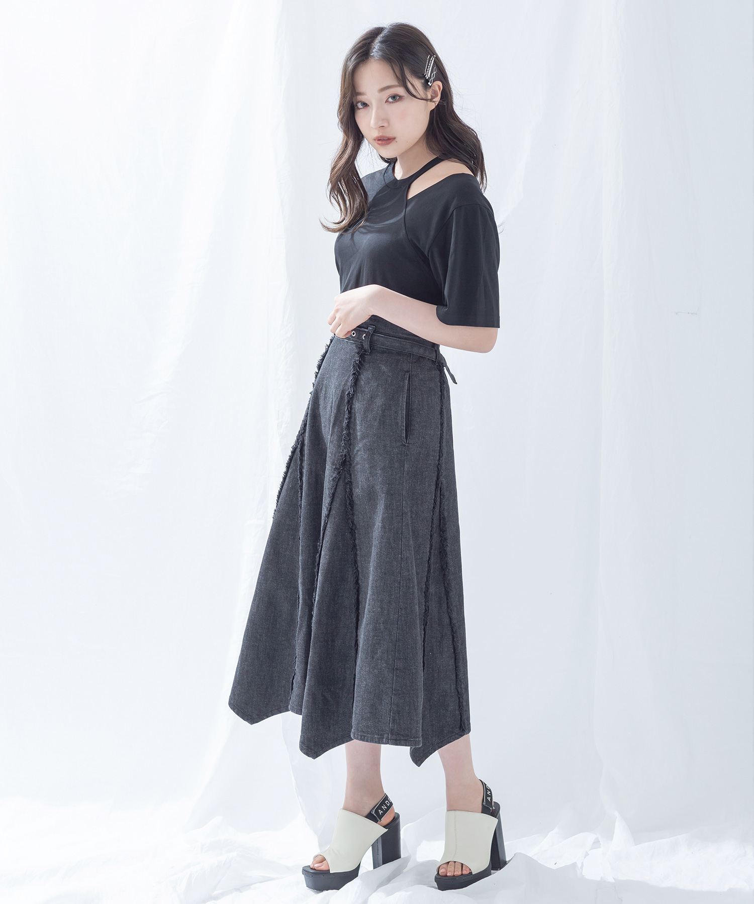 フリンジデニムスカート