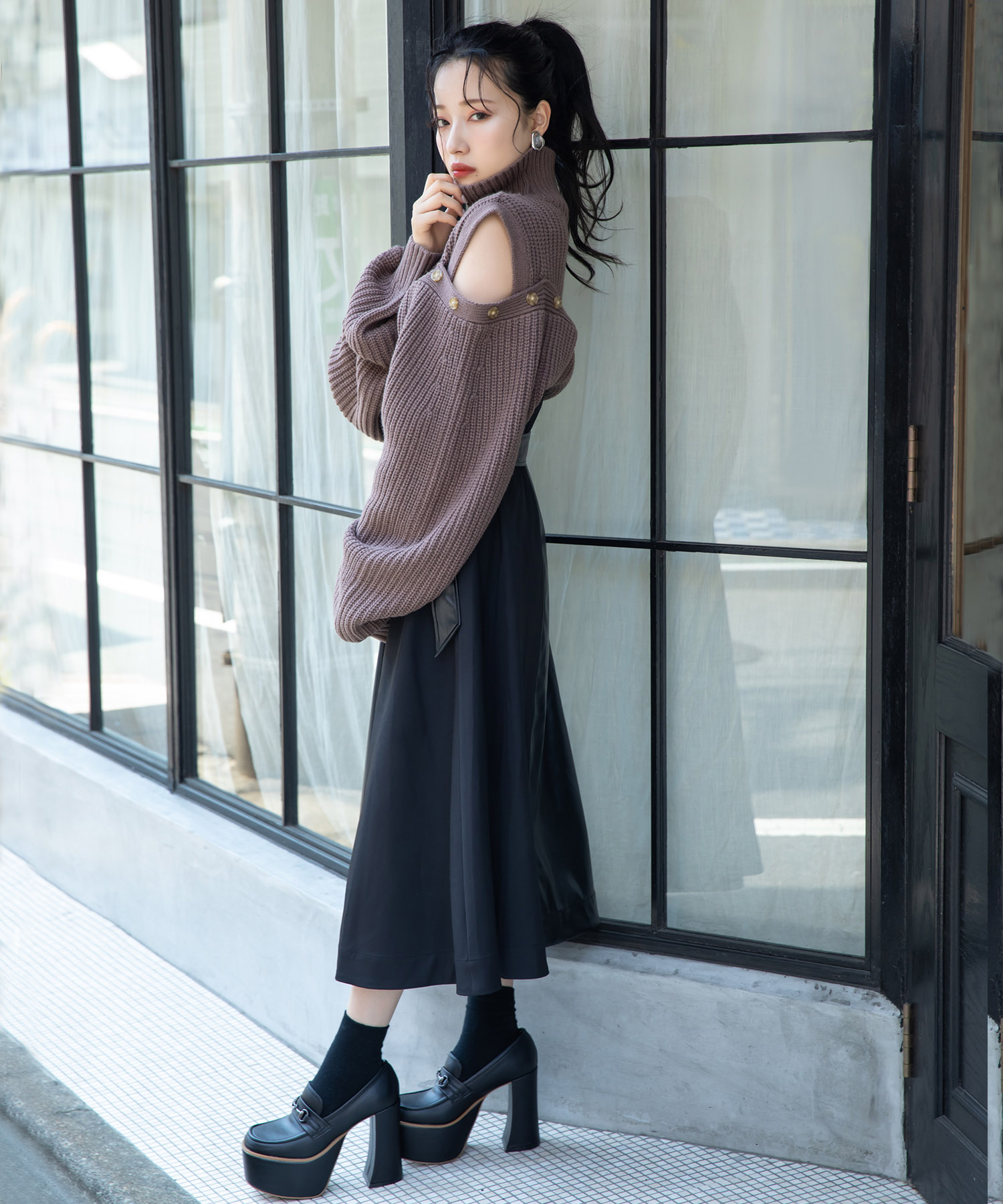 フェイクレザードッキングスカート