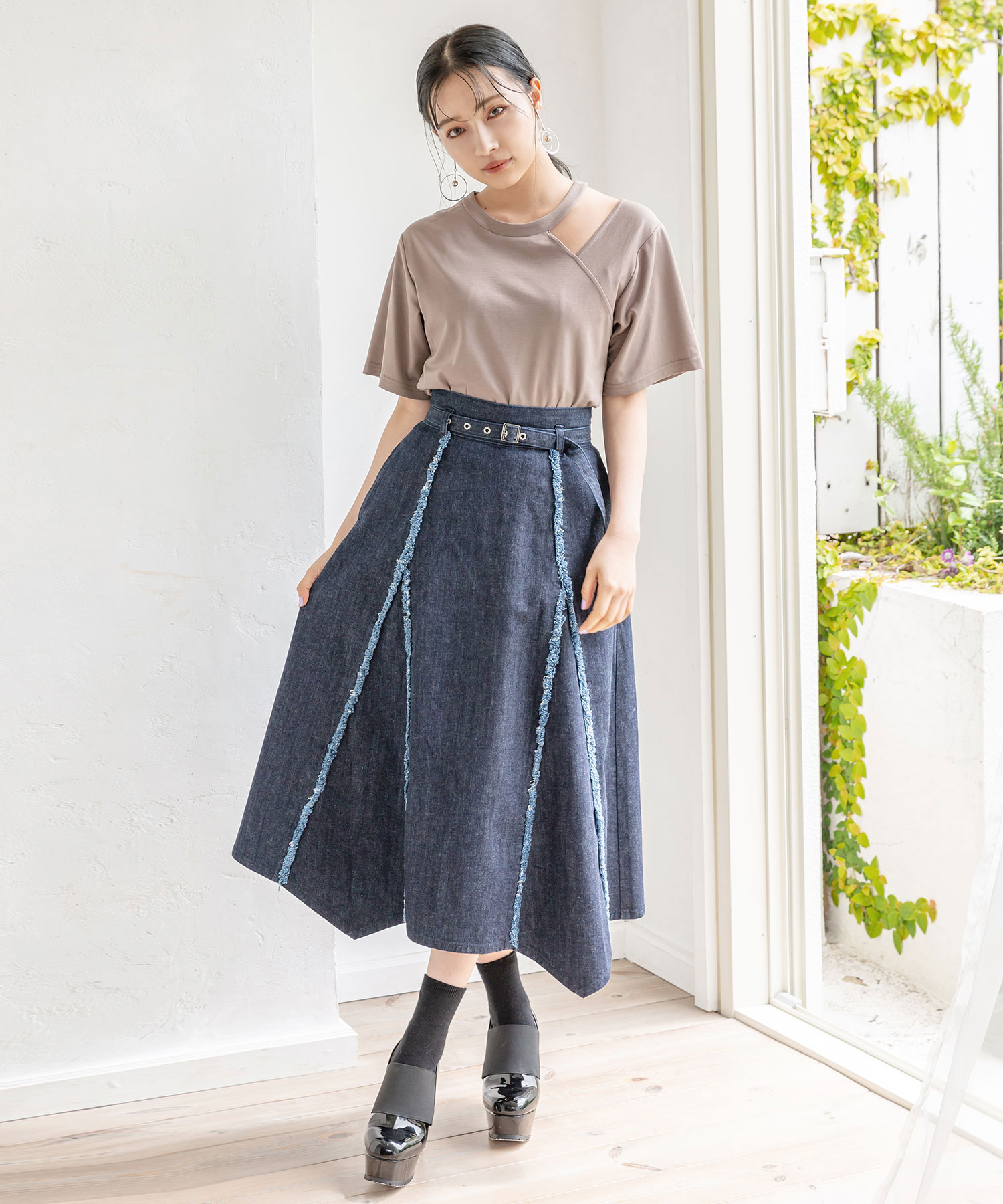 フリンジデニムスカート