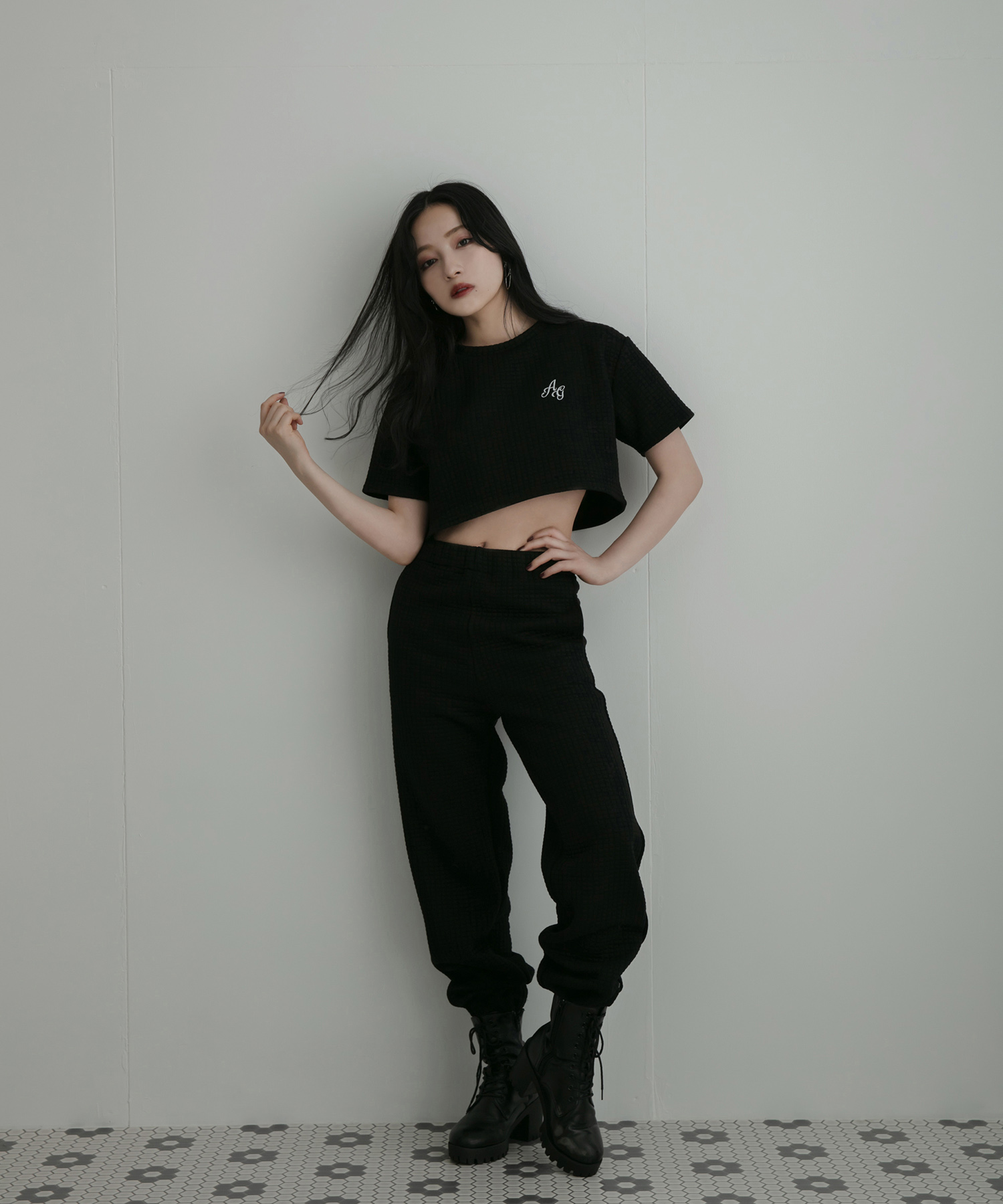 ジャガードワッフルトップス