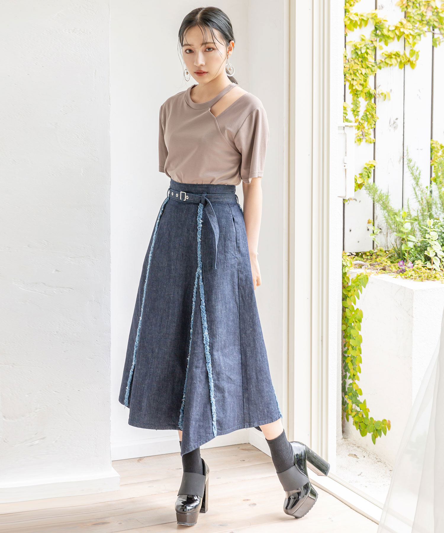 フリンジデニムスカート