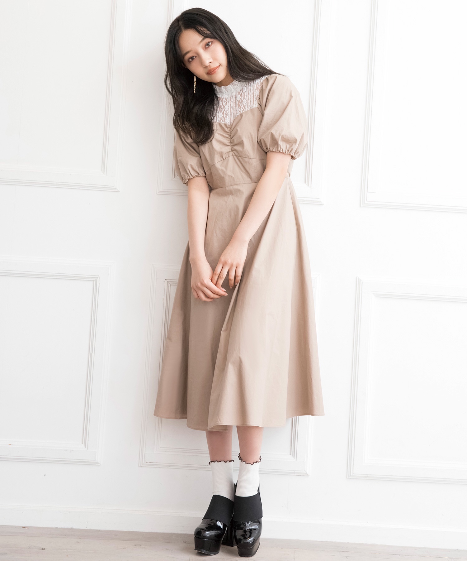 レースレイヤードワンピ