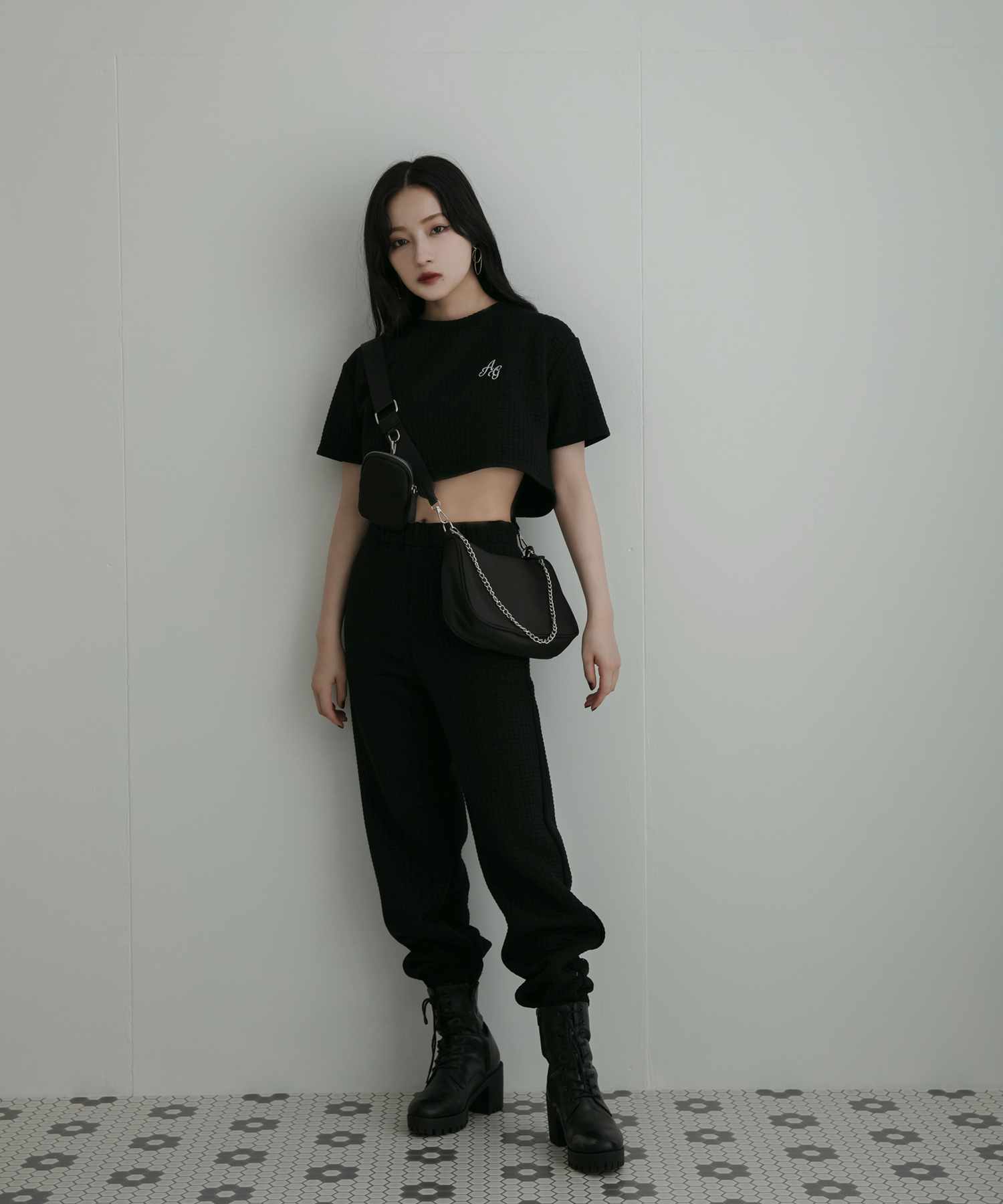 ジャガードワッフルトップス