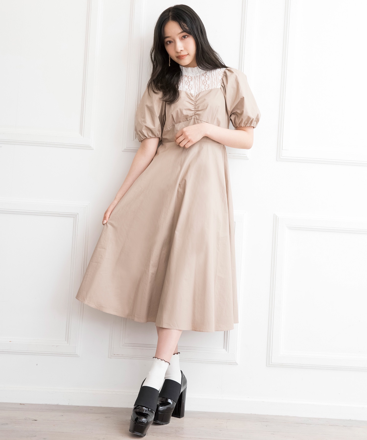 レースレイヤードワンピ