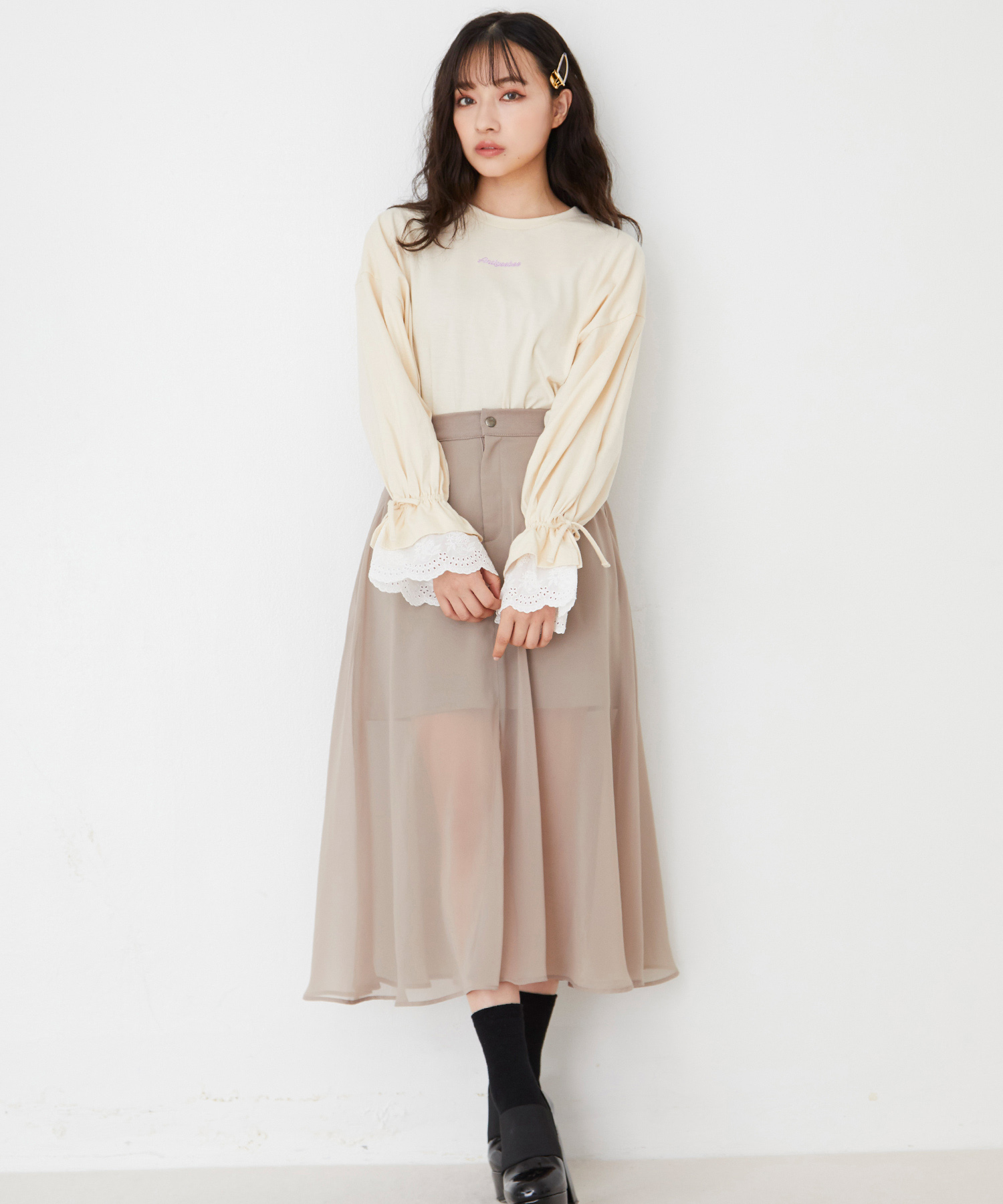 レースレイヤードスリーブロンT