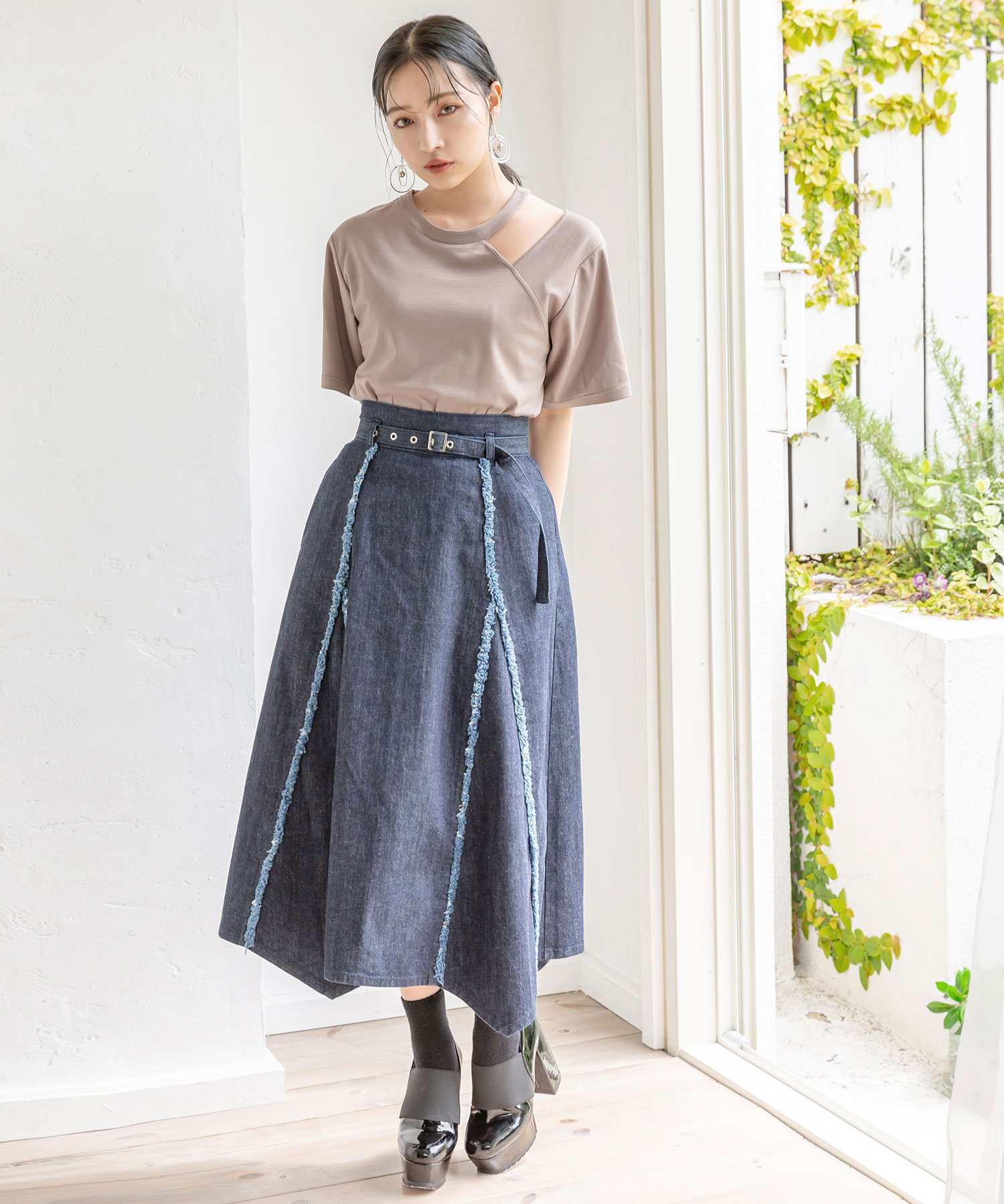 フリンジデニムスカート