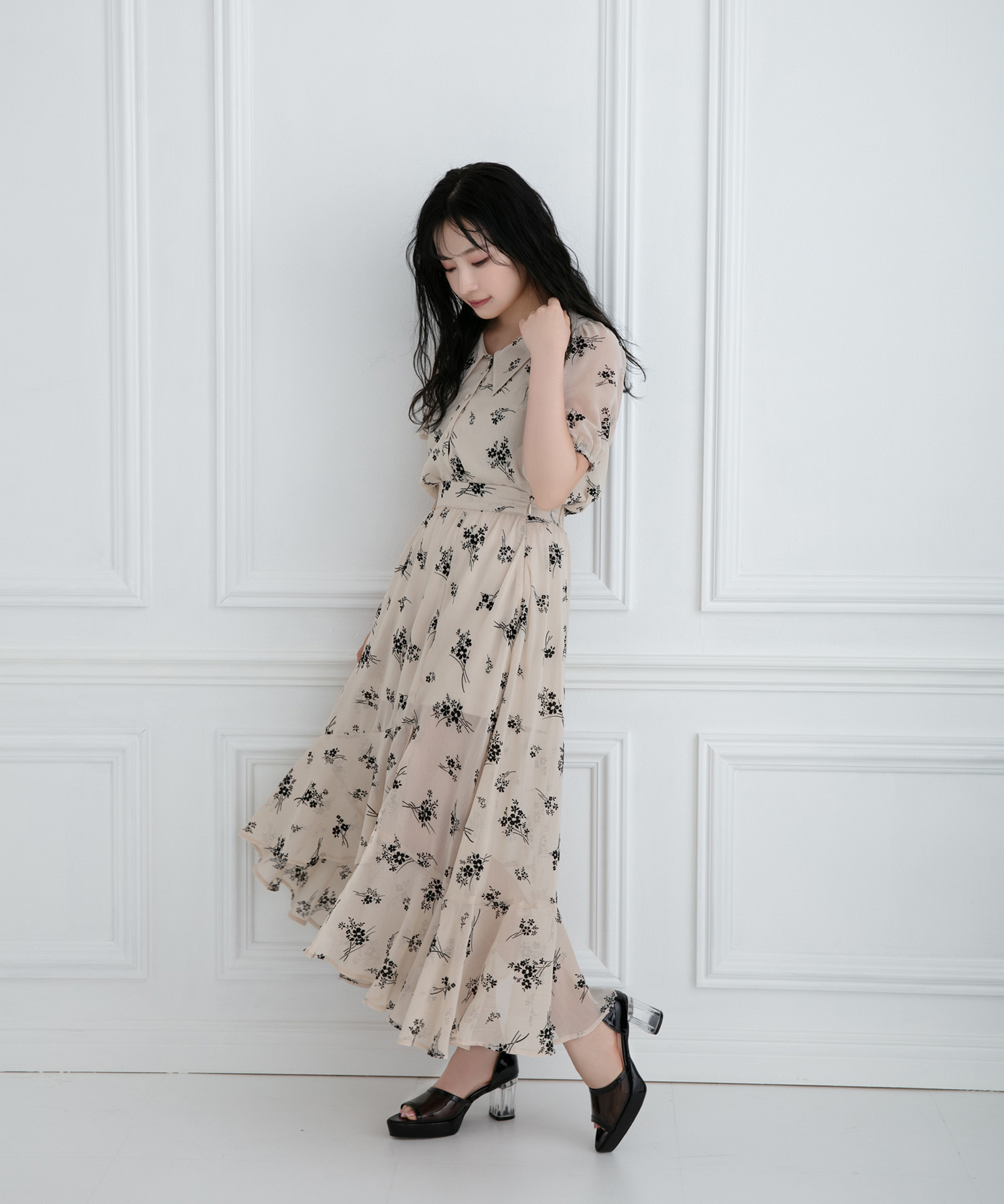 フロッキーフラワーフリルスカート