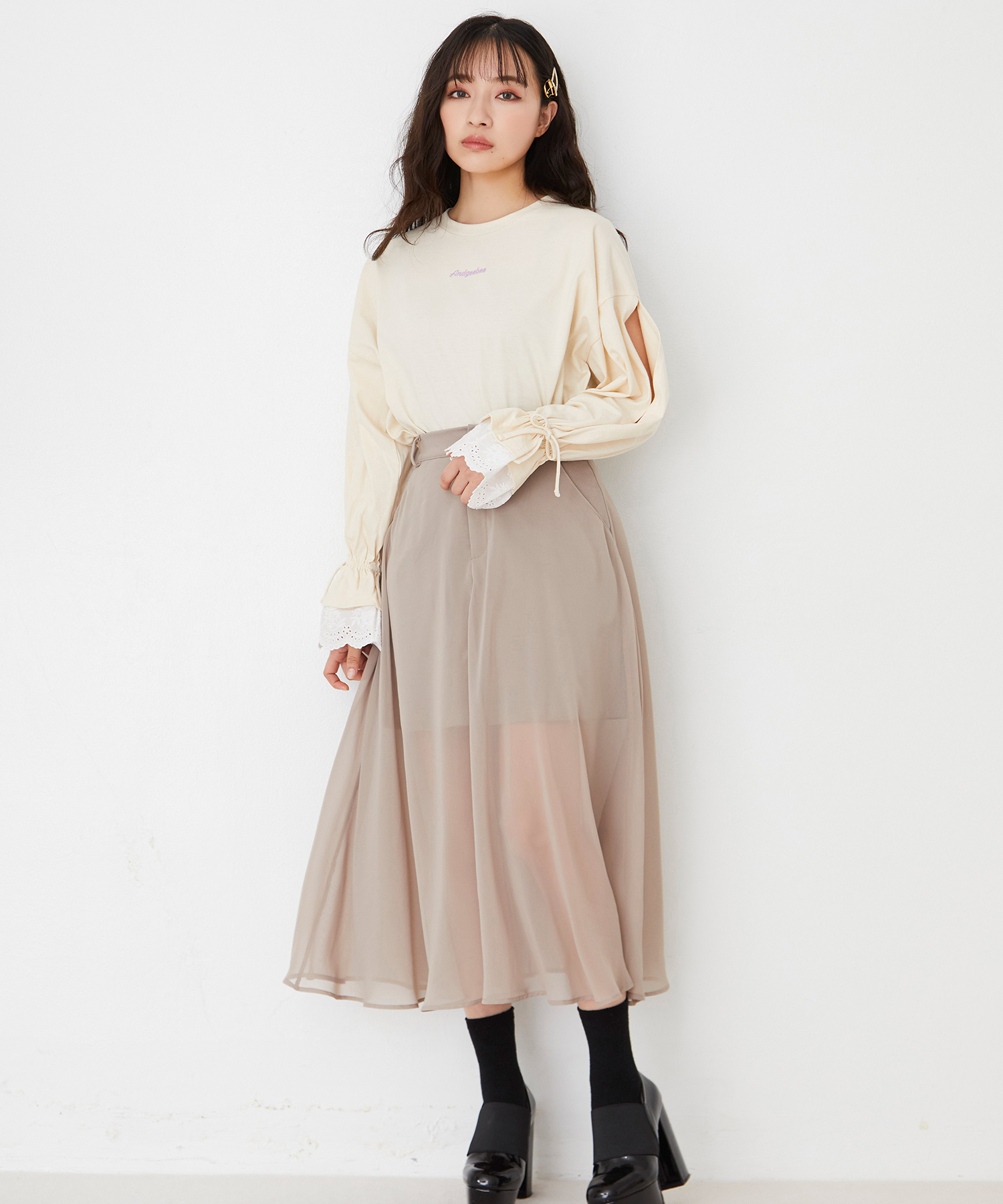 レースレイヤードスリーブロンT