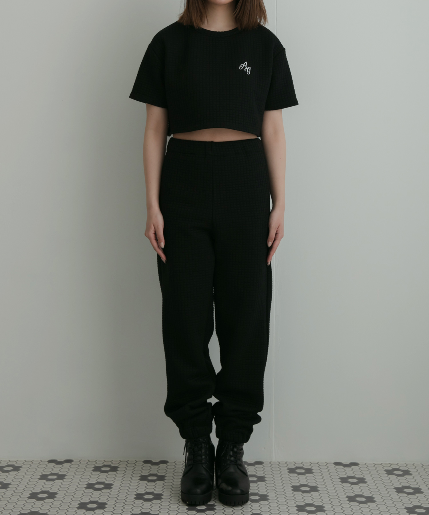 ジャガードワッフルトップス