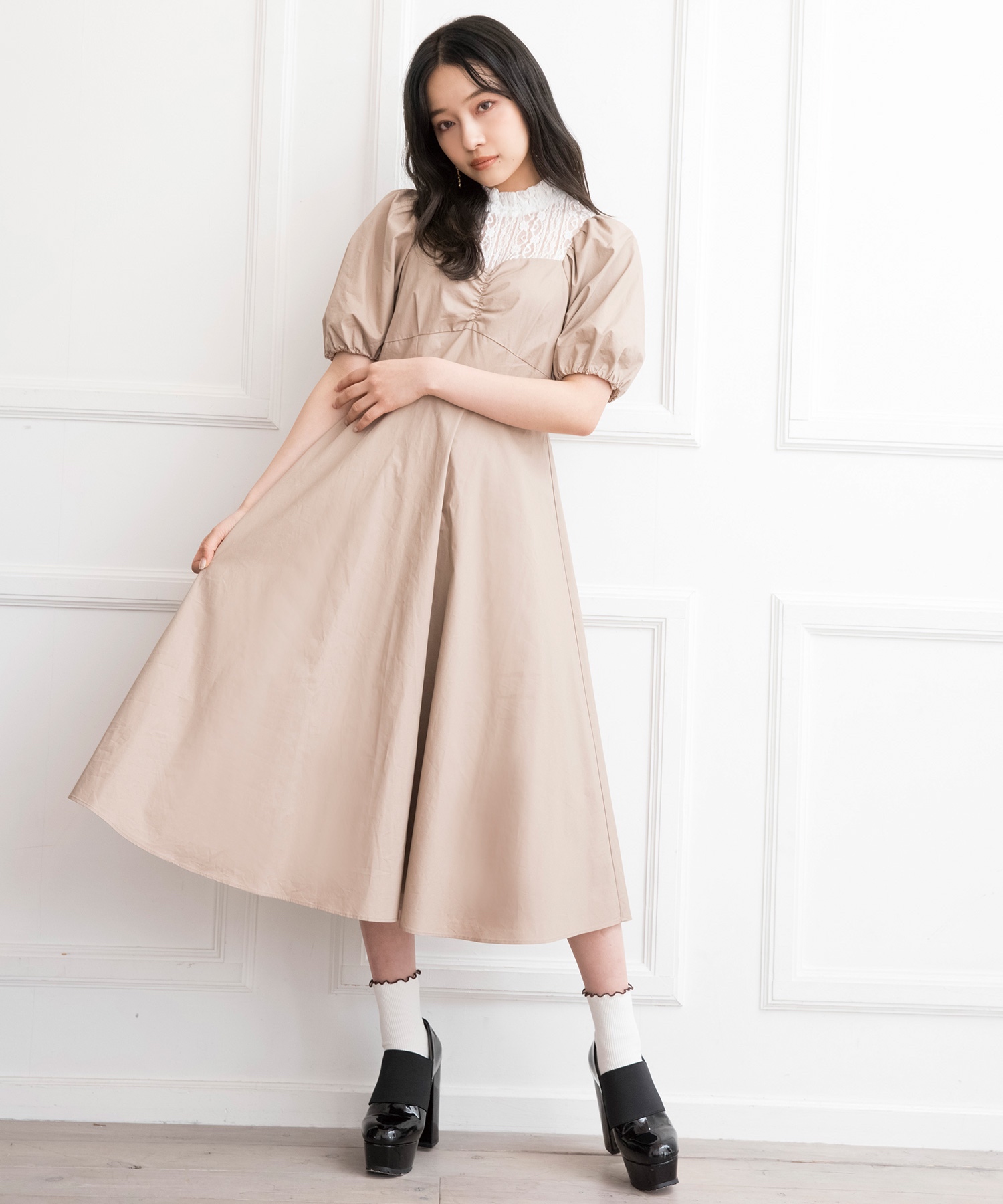 レースレイヤードワンピ