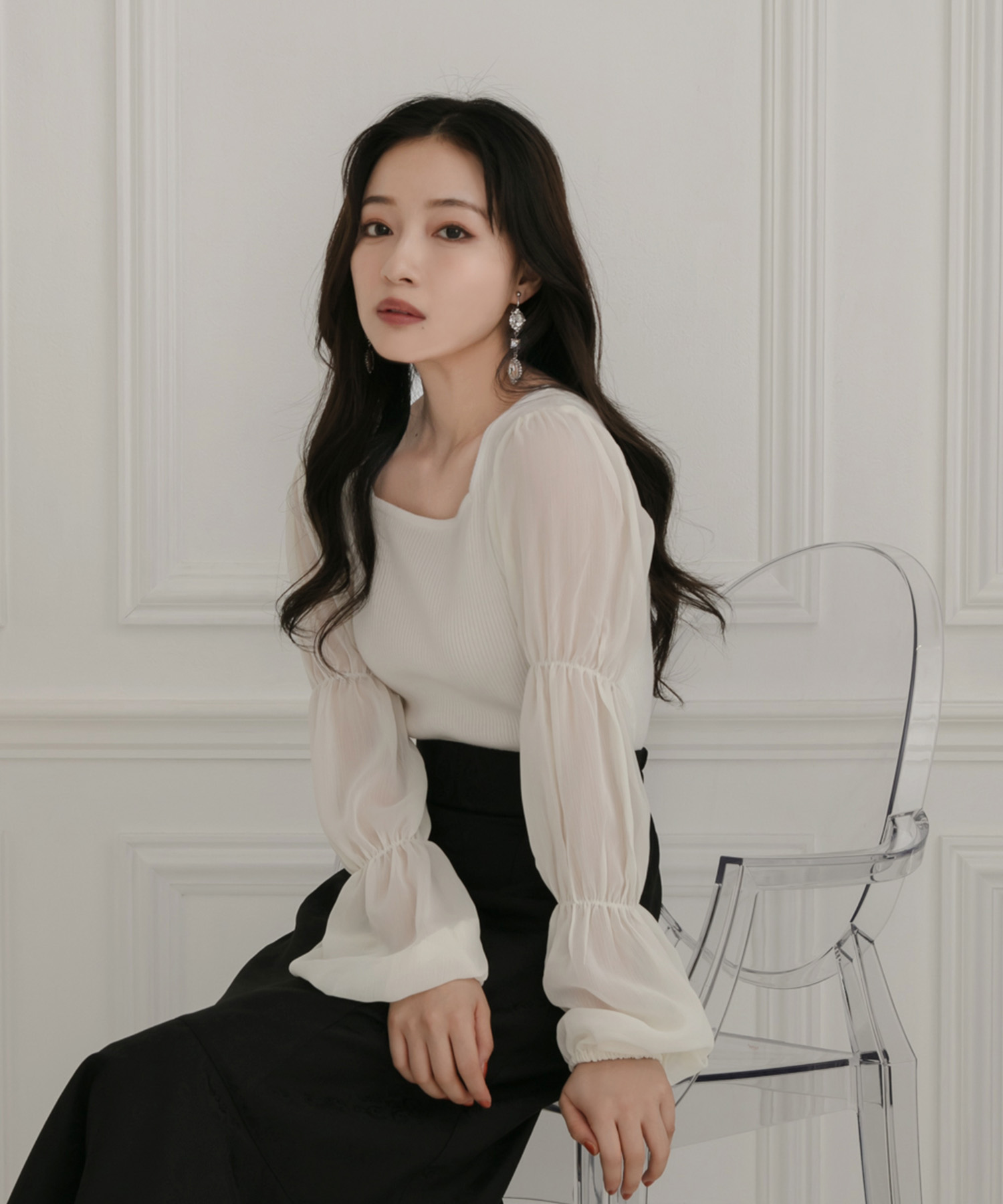 シアースリーブニット