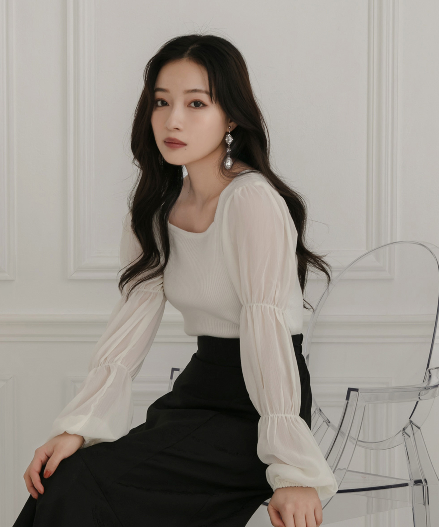 シアースリーブニット