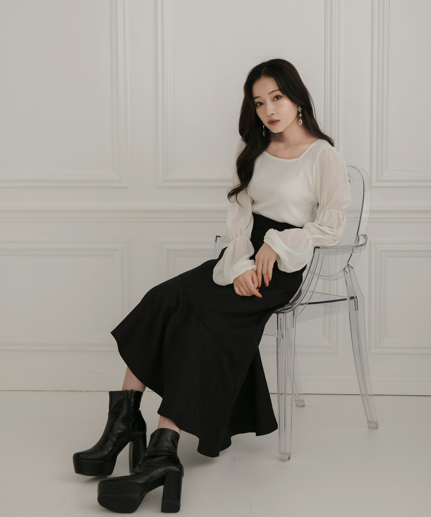 シアースリーブニット