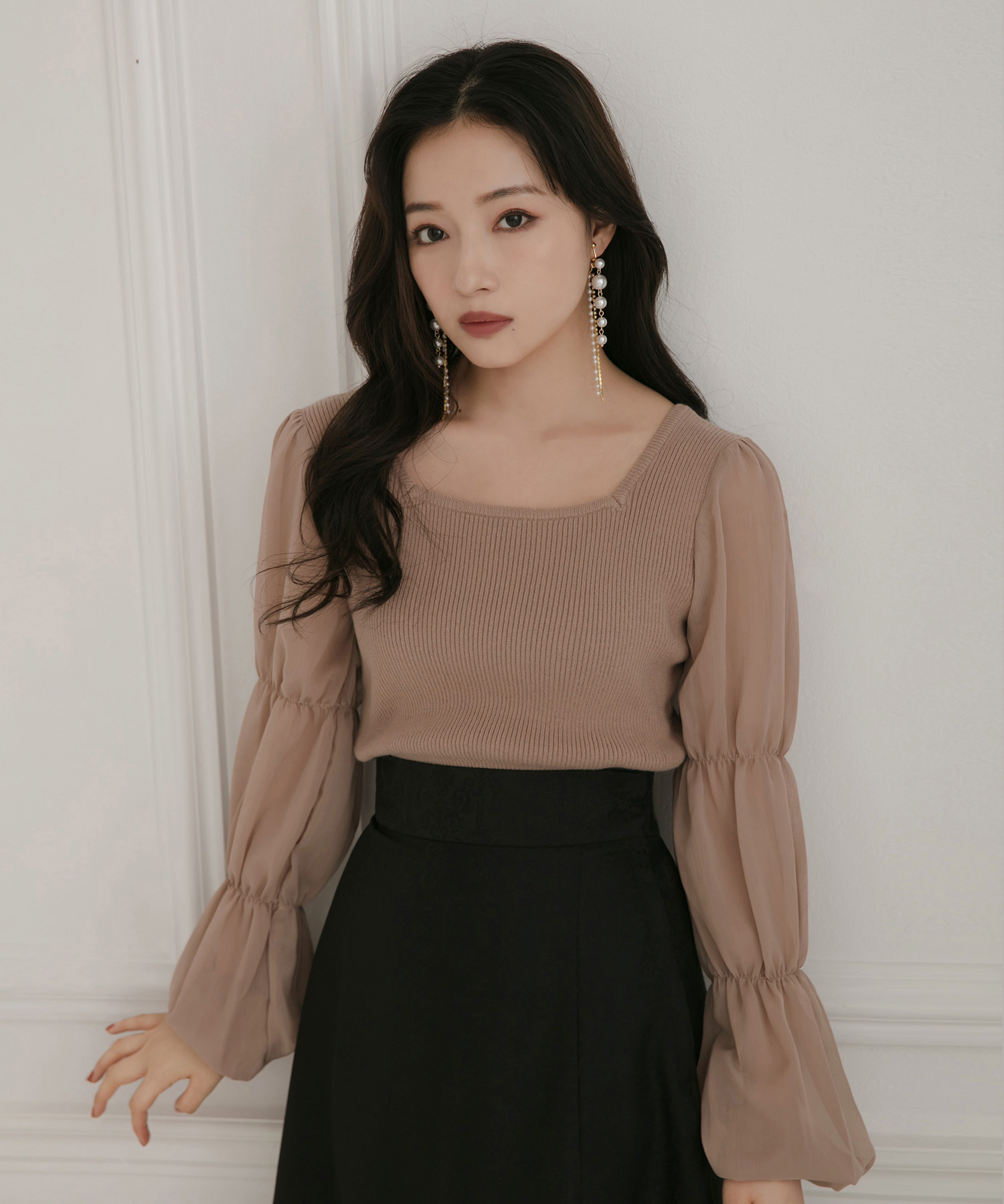 シアースリーブニット