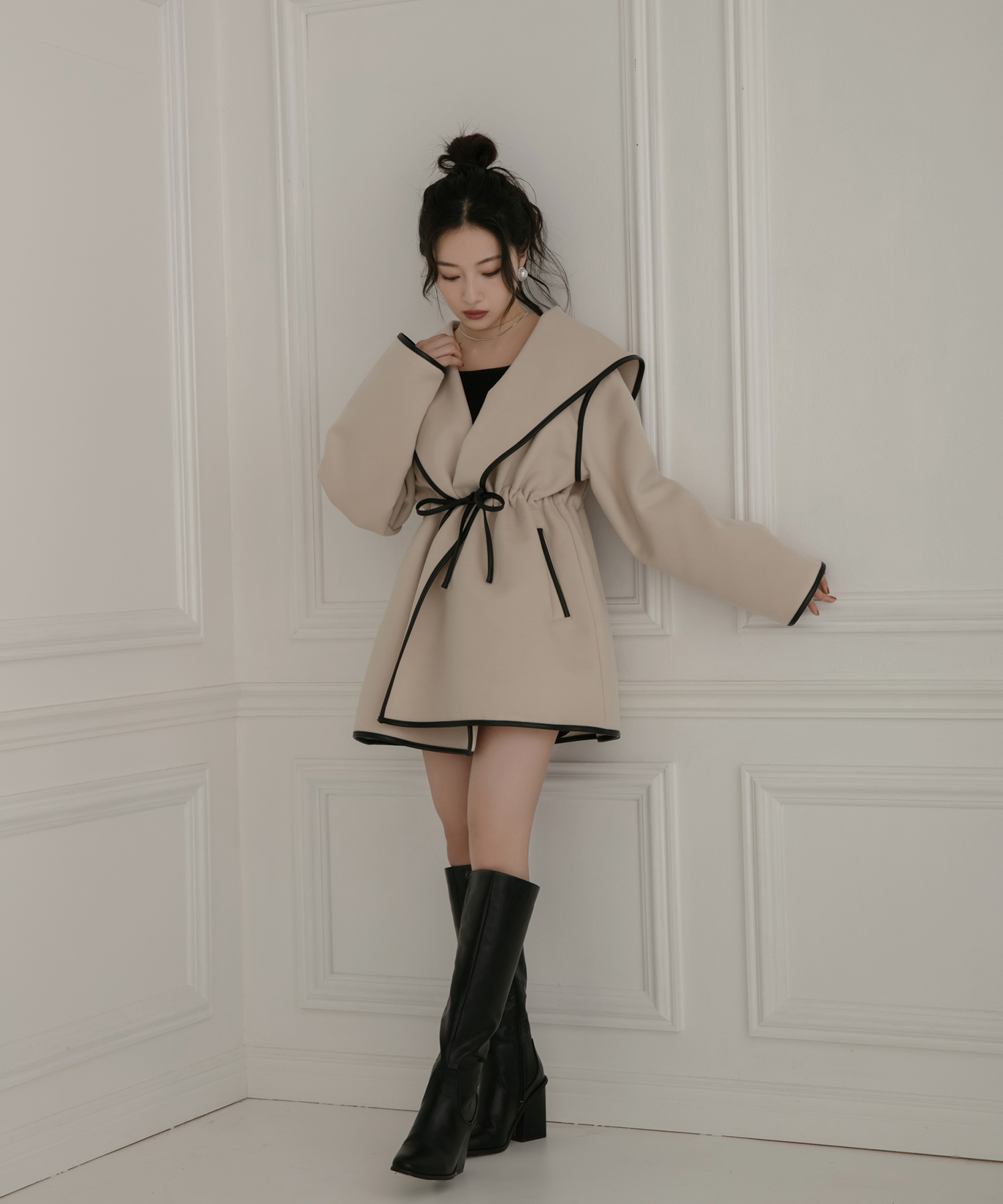 パイピングフーディーガウン