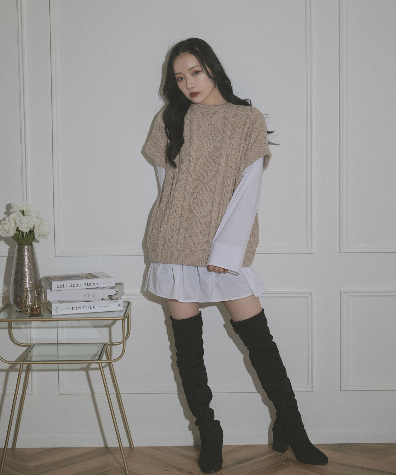 シャツニットワンピ