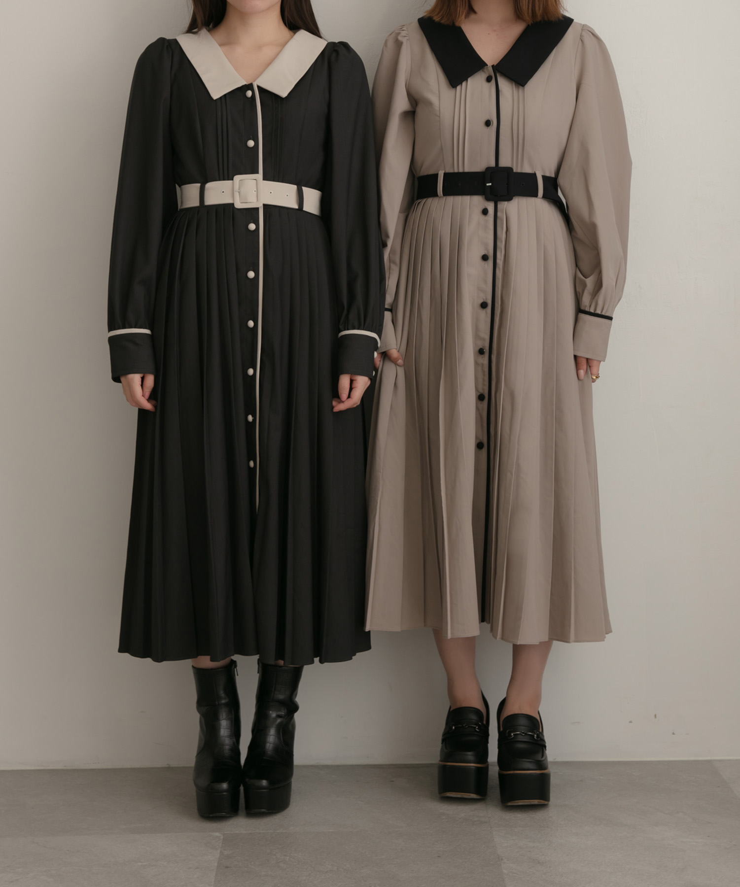 プリーツシャツワンピ