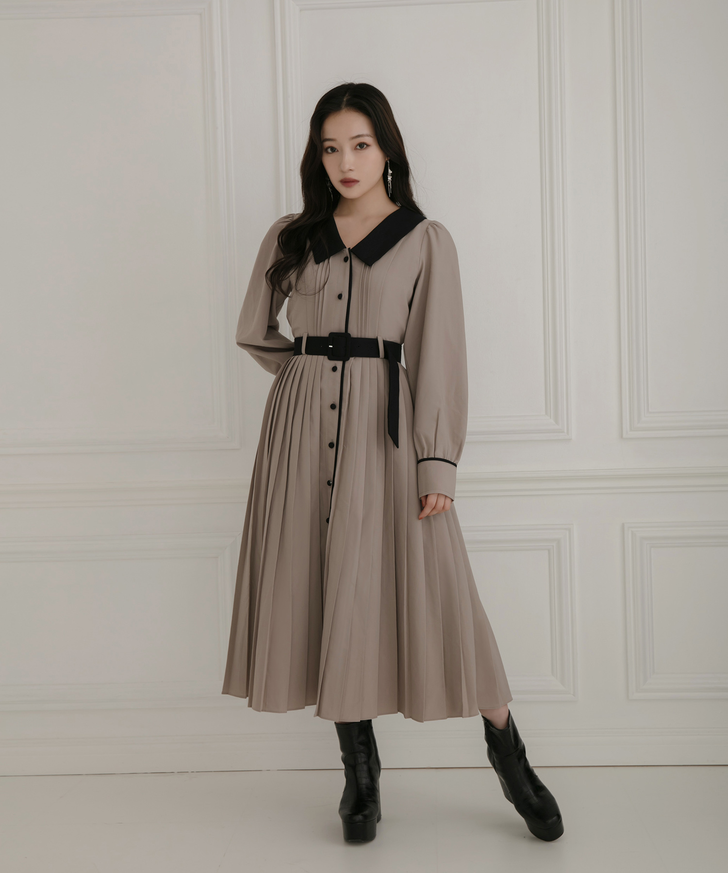 プリーツシャツワンピ