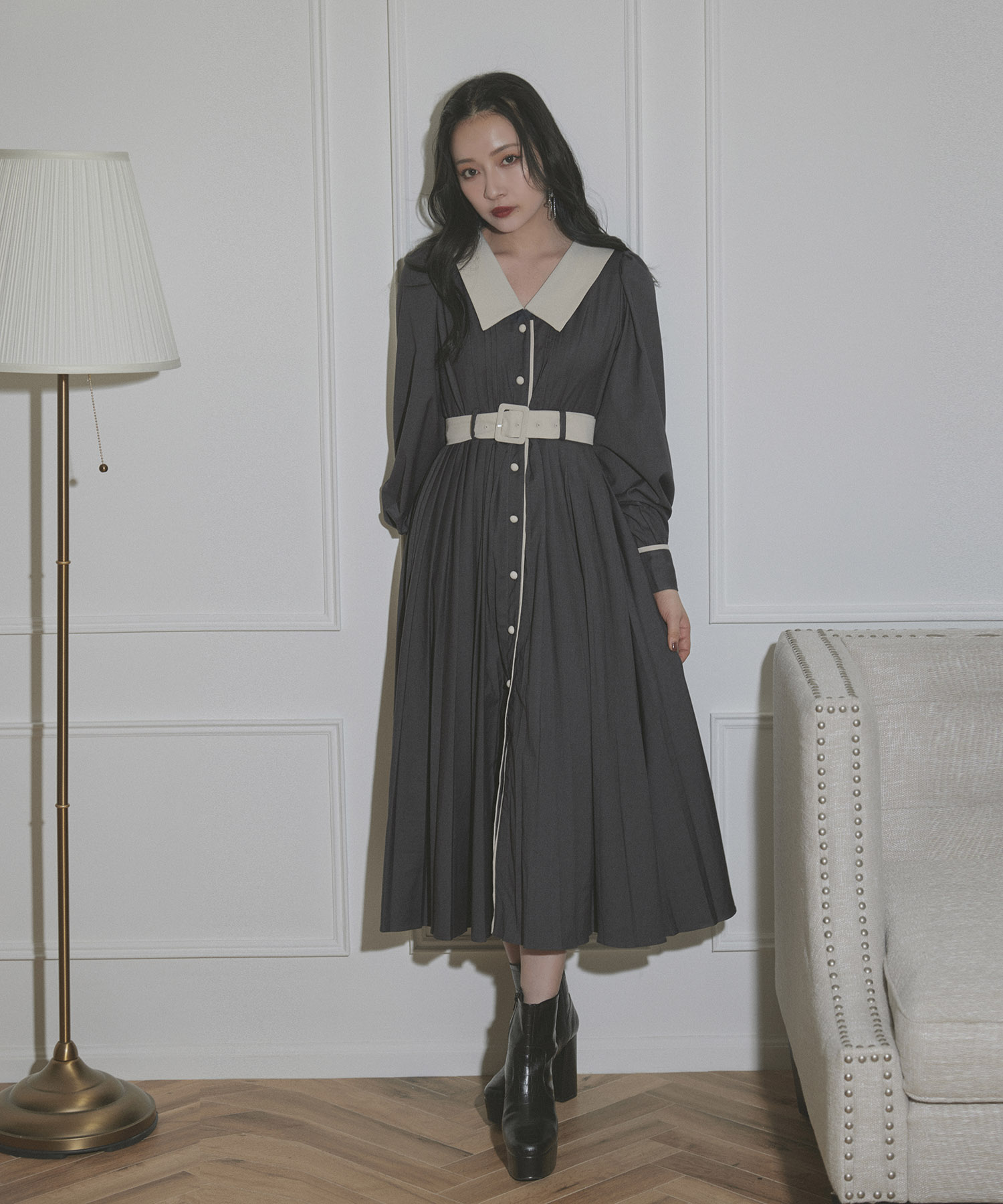 プリーツシャツワンピ