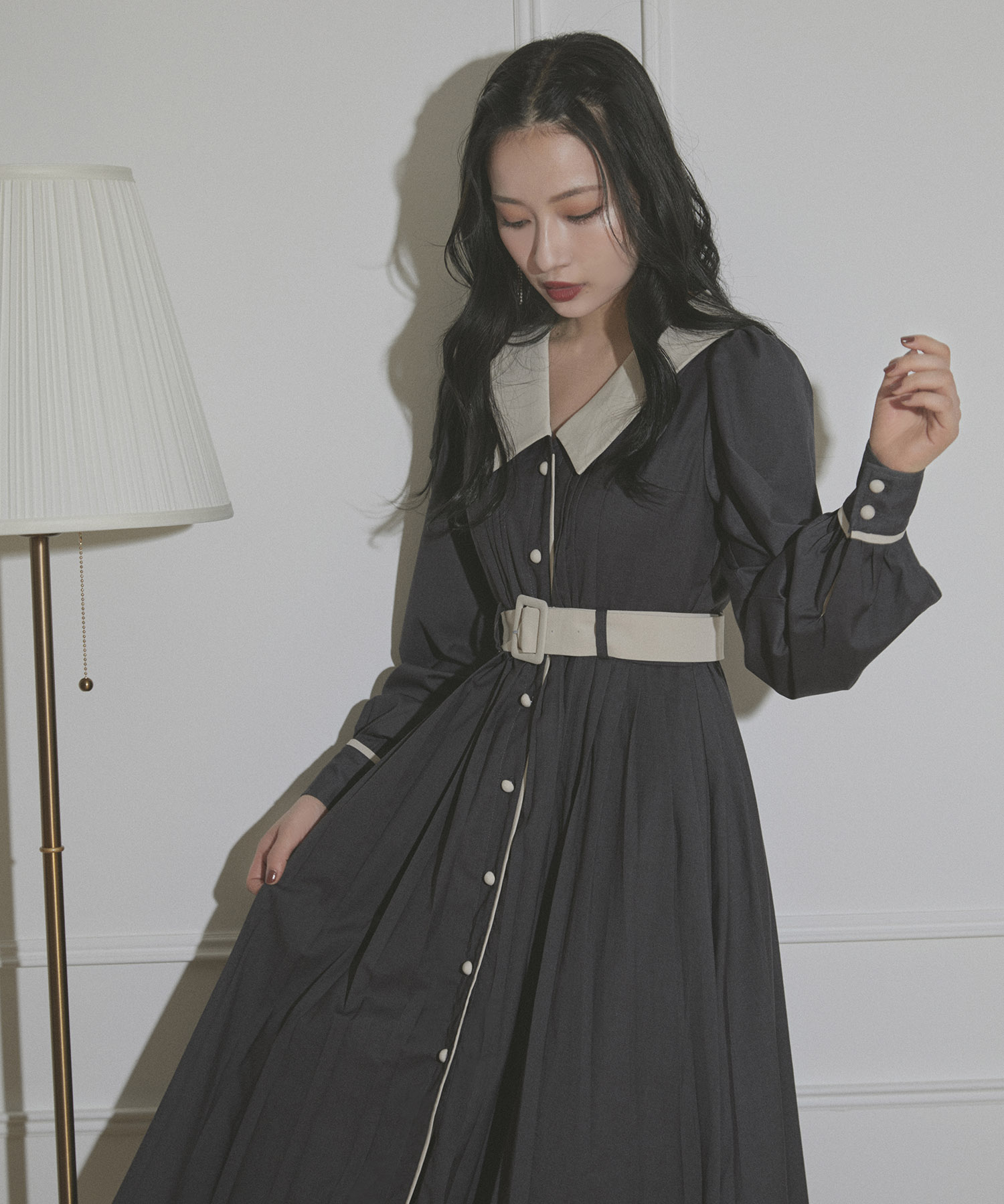 プリーツシャツワンピ