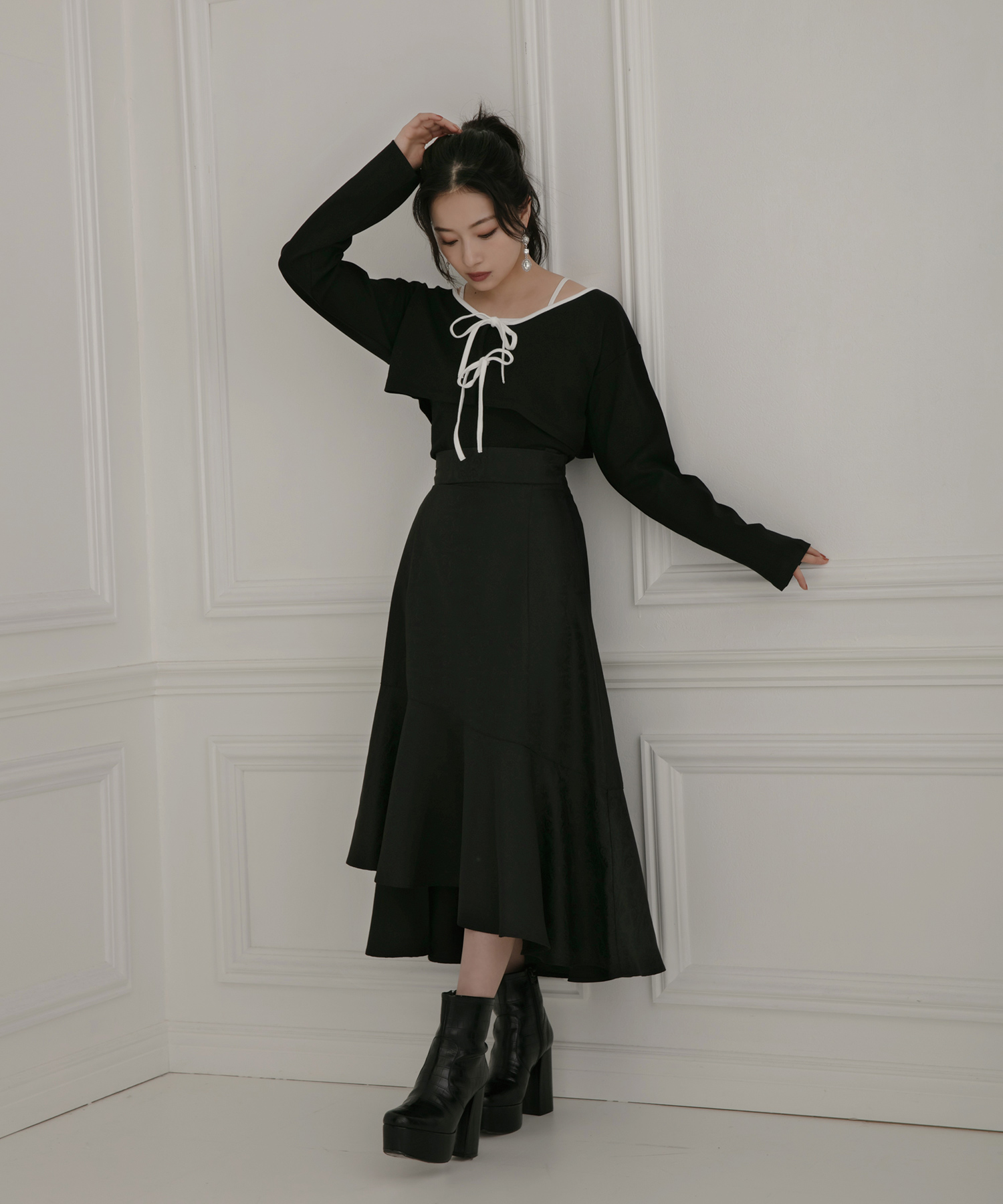 ジャガードラッフルフレアスカート