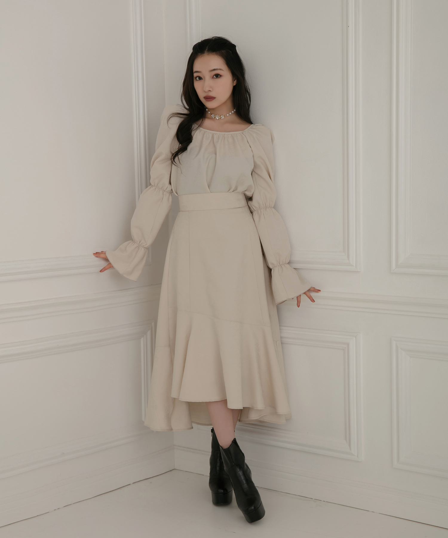 ジャガードラッフルフレアスカート