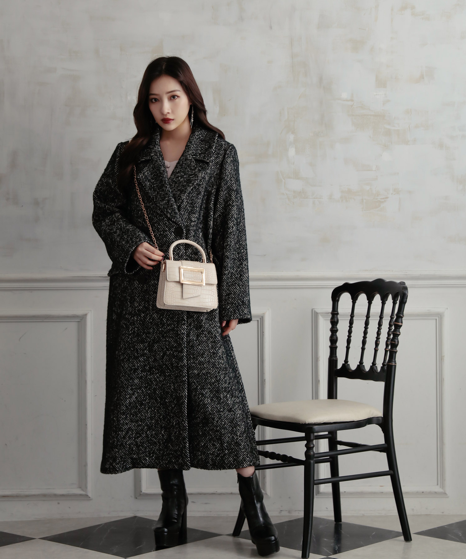 ウールツィードロングコート