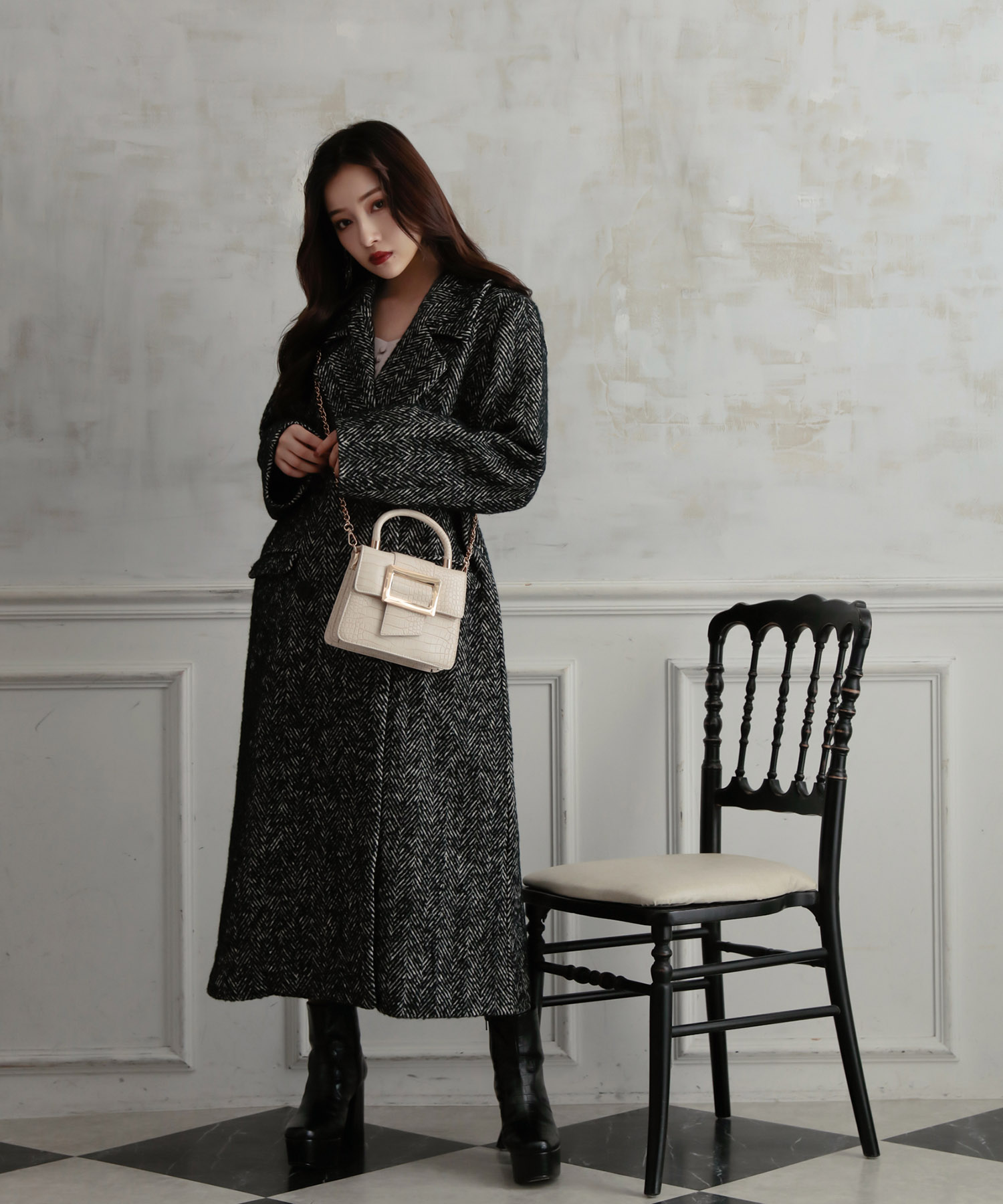 ウールツィードロングコート