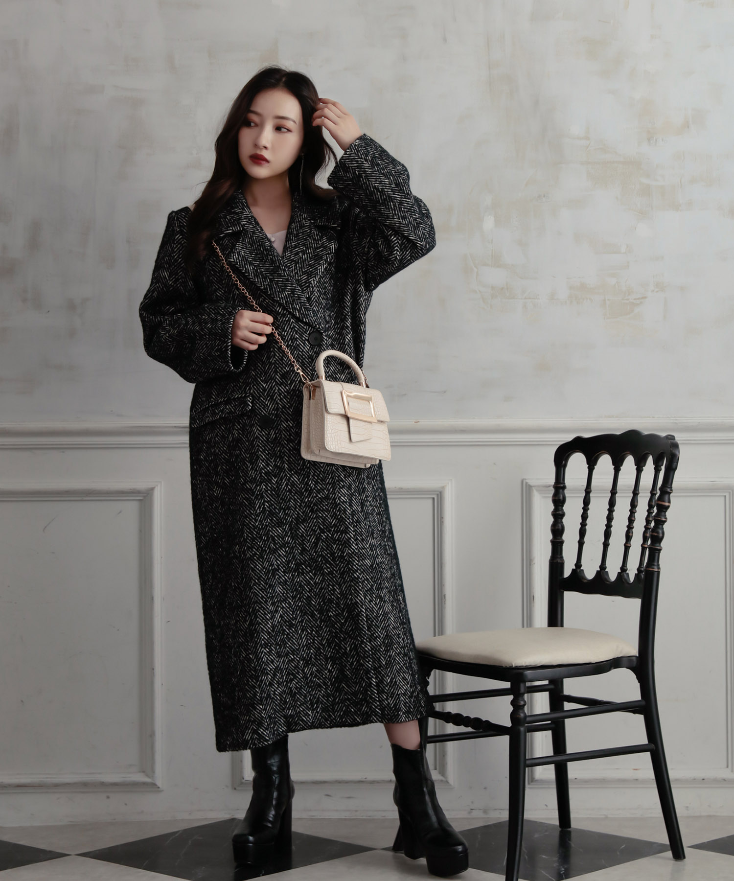 ウールツィードロングコート