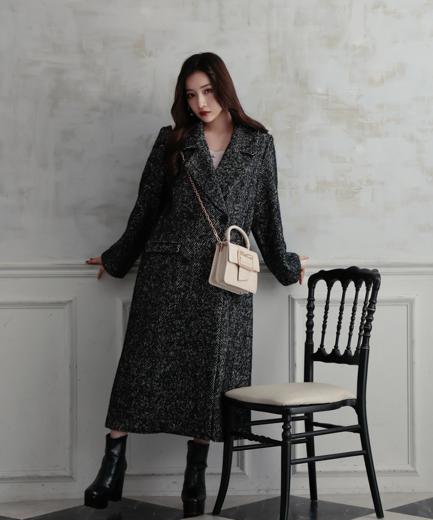 ウールツィードロングコート