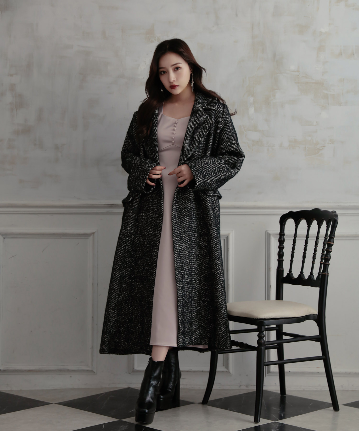 ウールツィードロングコート