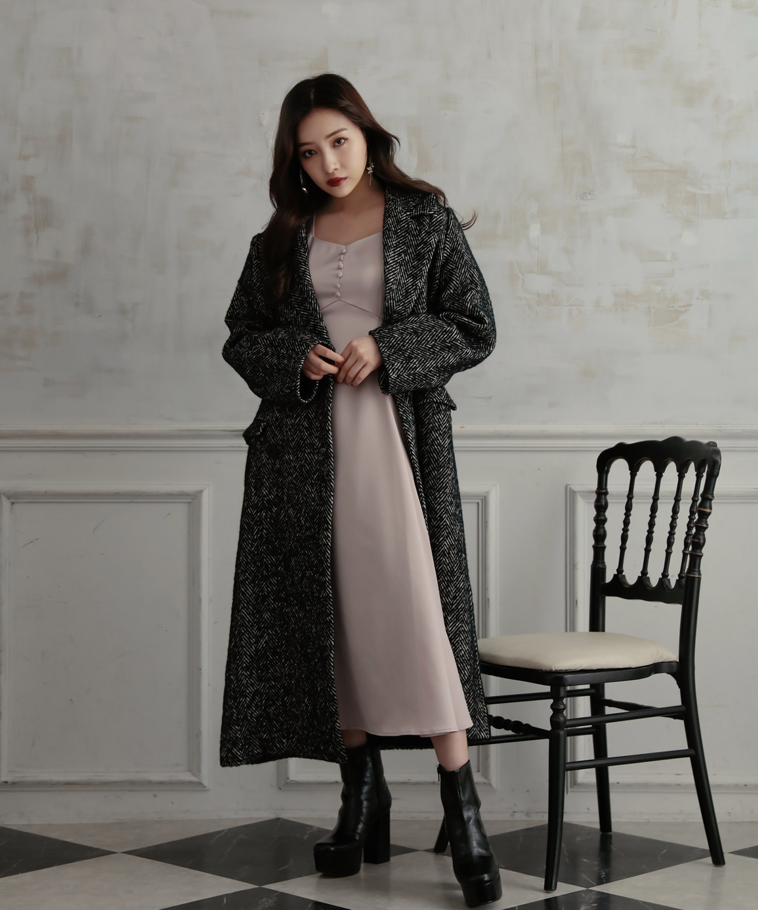 ウールツィードロングコート